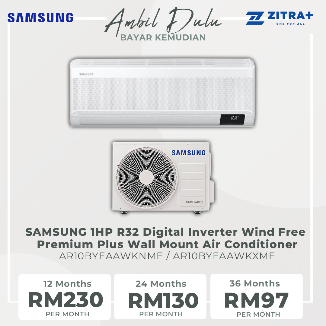 SAMSUNG 1HP R32 Digital Inverter Wind Free Premium Plus Wall Mount Air Conditioner AR10BYEAAWKNME/AR10BYEAAWKXME | WindFree Cooling | AI Auto Cooling | Fast Cooling | Auto Clean | 4Way Swing | Triple Protection | Air Conditioner with 1 Year Warranty