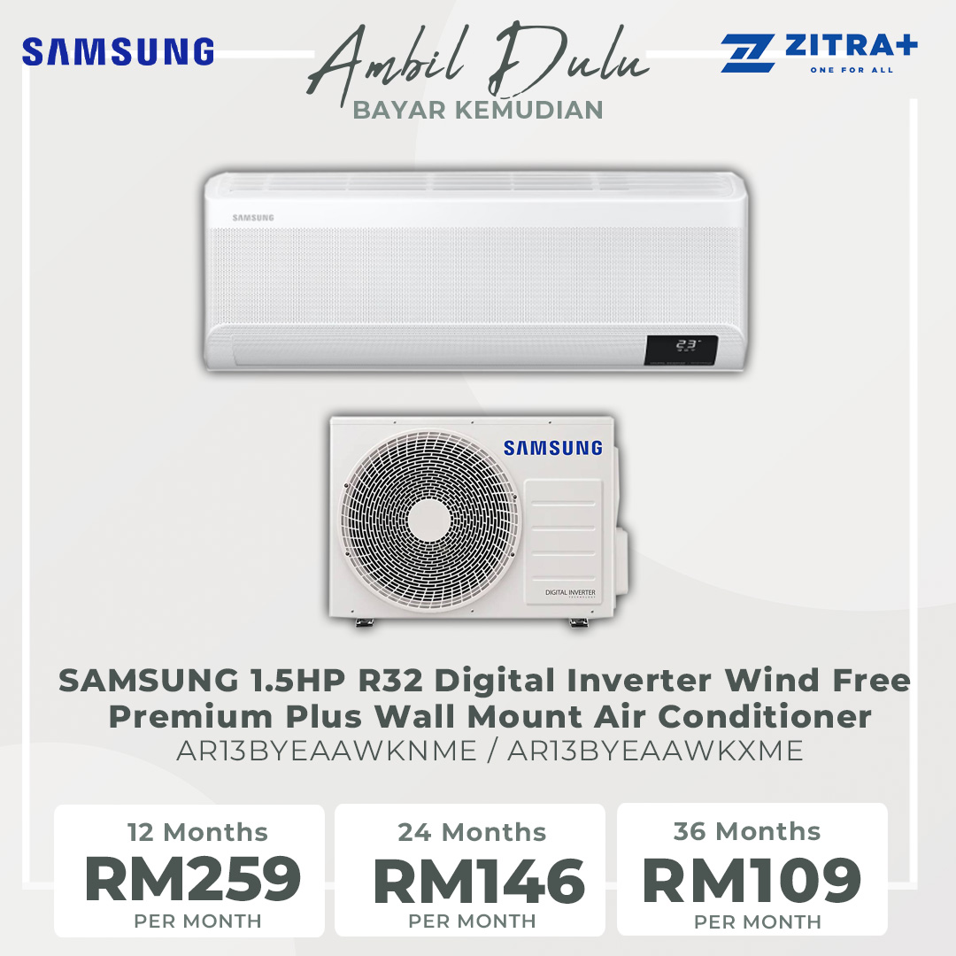 SAMSUNG 1.5HP R32 Digital Inverter Wind Free Premium Plus Wall Mount Air Conditioner AR13BYEAAWKNME/AR13BYEAAWKXME | WindFree Cooling | AI Auto Cooling | Fast Cooling | Auto Clean | 4Way Swing | Triple Protection | Air Conditioner with 1 Year Warranty