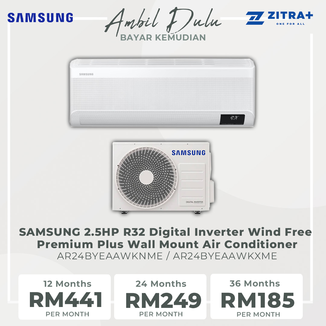 SAMSUNG 2.5HP R32 Digital Inverter Wind Free Premium Plus Wall Mount Air Conditioner AR24BYEAAWKNME/AR24BYEAAWKXME | WindFree Cooling | AI Auto Cooling | Fast Cooling | Auto Clean | 4Way Swing | Triple Protection | Air Conditioner with 1 Year Warranty