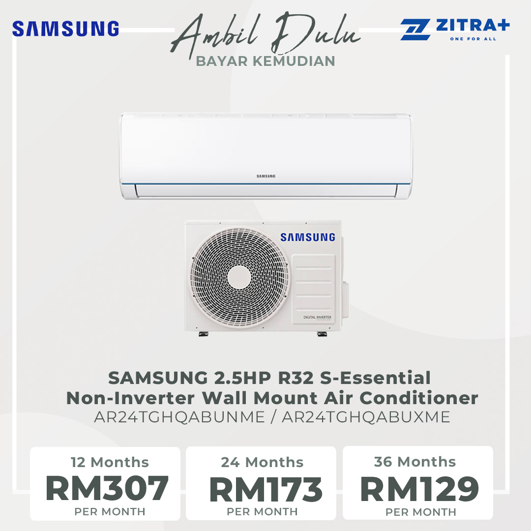 SAMSUNG 2.5HP R32 S-Essential Non-Inverter Wall Mount Air Conditioner AR24TGHQABUNME/AR24TGHQABUXME | S-Essential | HD Filter | Fast Cooling | DuraFin+ | Energy Saving | Auto Swing | Air Conditioner with 1 Year Warranty