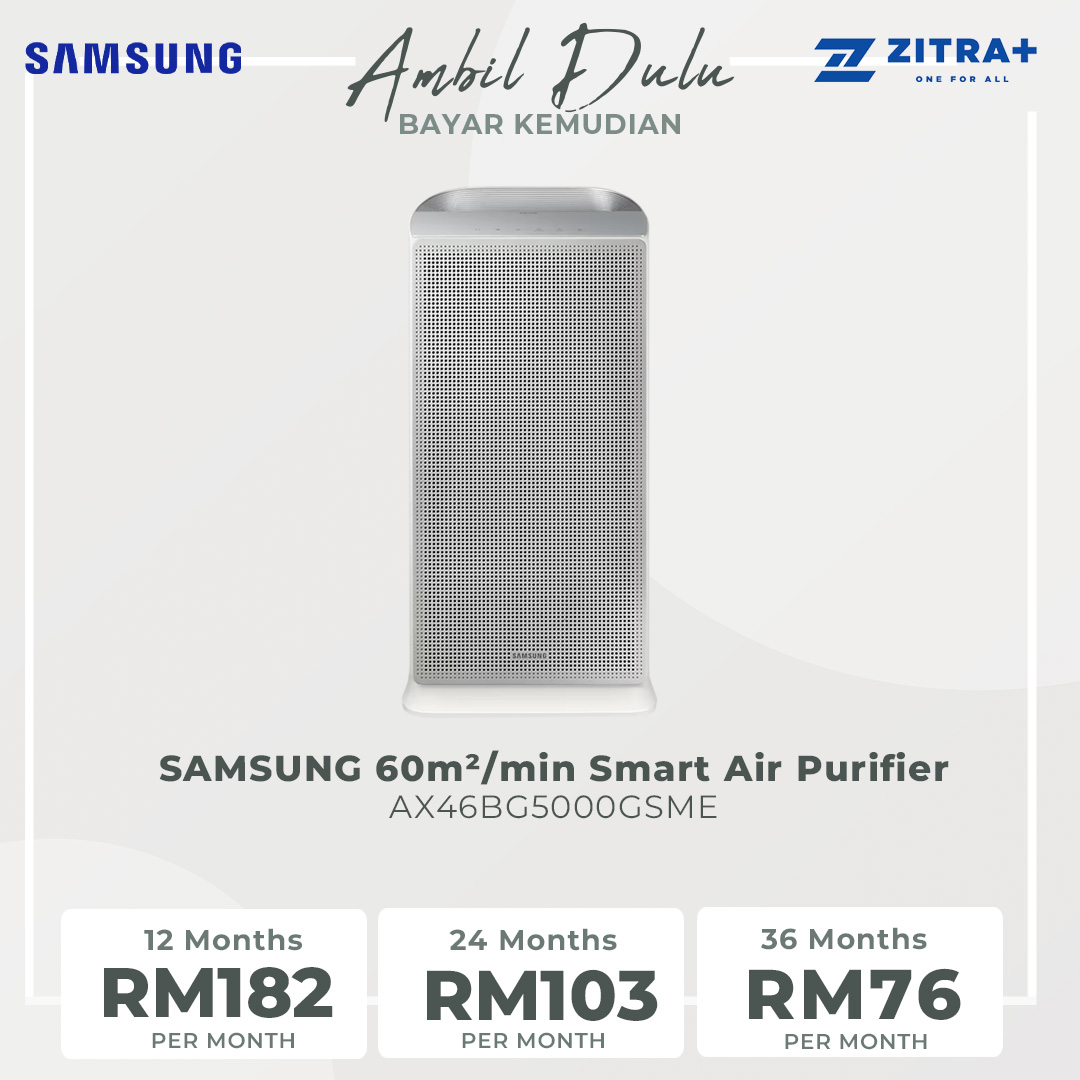 SAMSUNG 60m²/min Smart Air Purifier  AX46BG5000GSME | Removes Ultrafine Dust | Reduces Bacteria | Pure Air Everywhere | SmartThings | Easy to Maintain | Air Purifier with with 1 Year Warranty