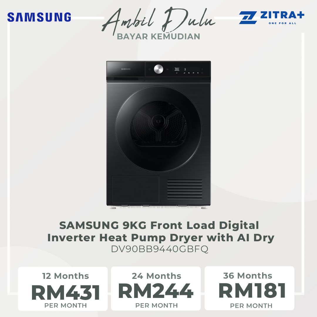 SAMSUNG 9KG Front Load Digital Inverter Heat Pump Dryer with AI Control DV90T8240SX/FQ  | A+++ Efficiency | AI Dry | QuickDrive | Super Speed | Silent Dry | Heat Pump Dryer with 1 Year Warranty