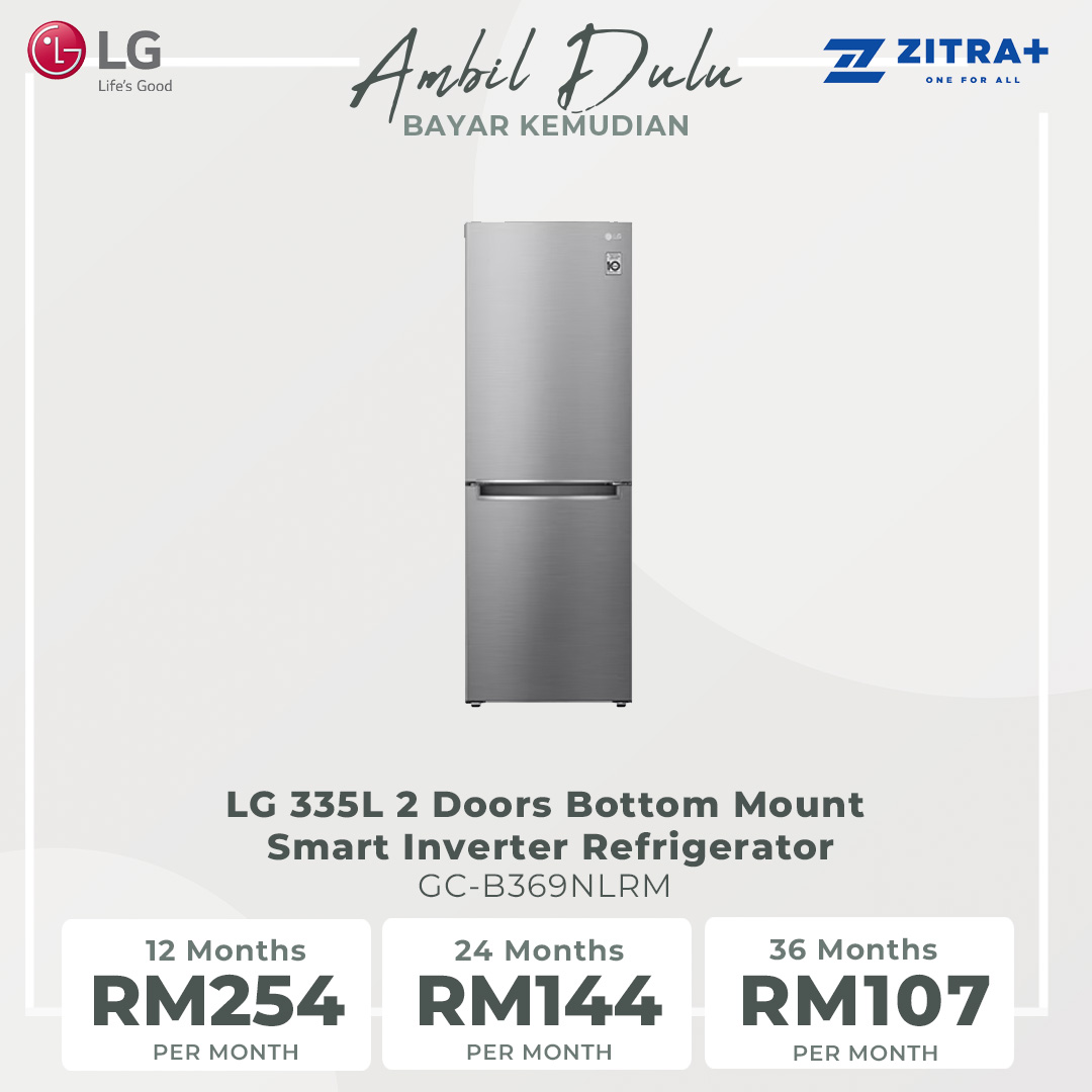 LG 335L 2 Doors Bottom Mount Smart Inverter Refrigerator  GC-B369NLRM | Multi Air Flow | Moist Balance Crisper | Smart Diagnosis | Refrigerator with 1 Year Warranty