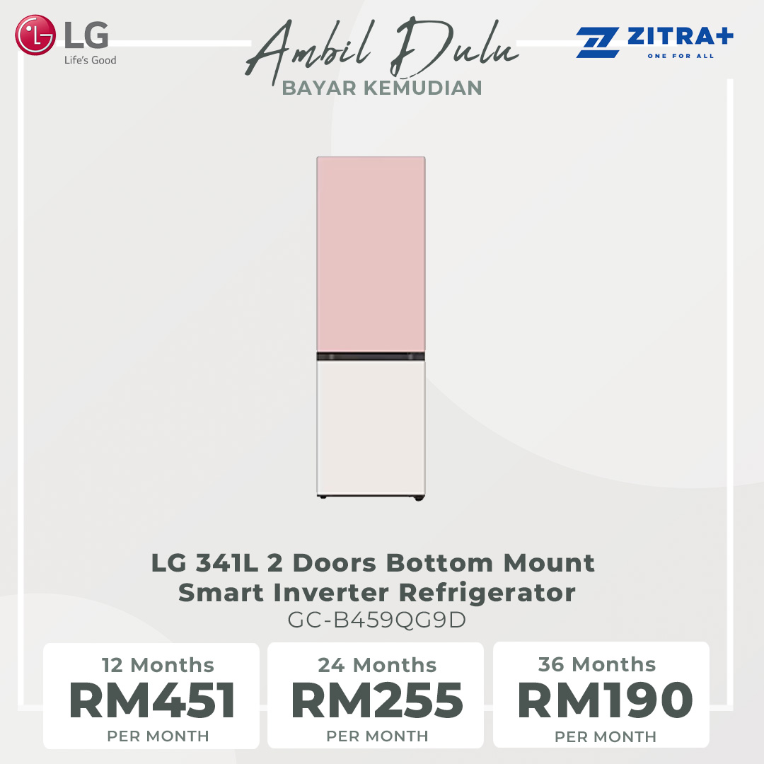LG 341L 2 Doors Bottom Mount Smart Inverter Refrigerator GC-B459QG9D | Linear Cooling+™ | Door Cooling+™ | Metal Fresh™ | Refrigerator with 1 Year Warranty