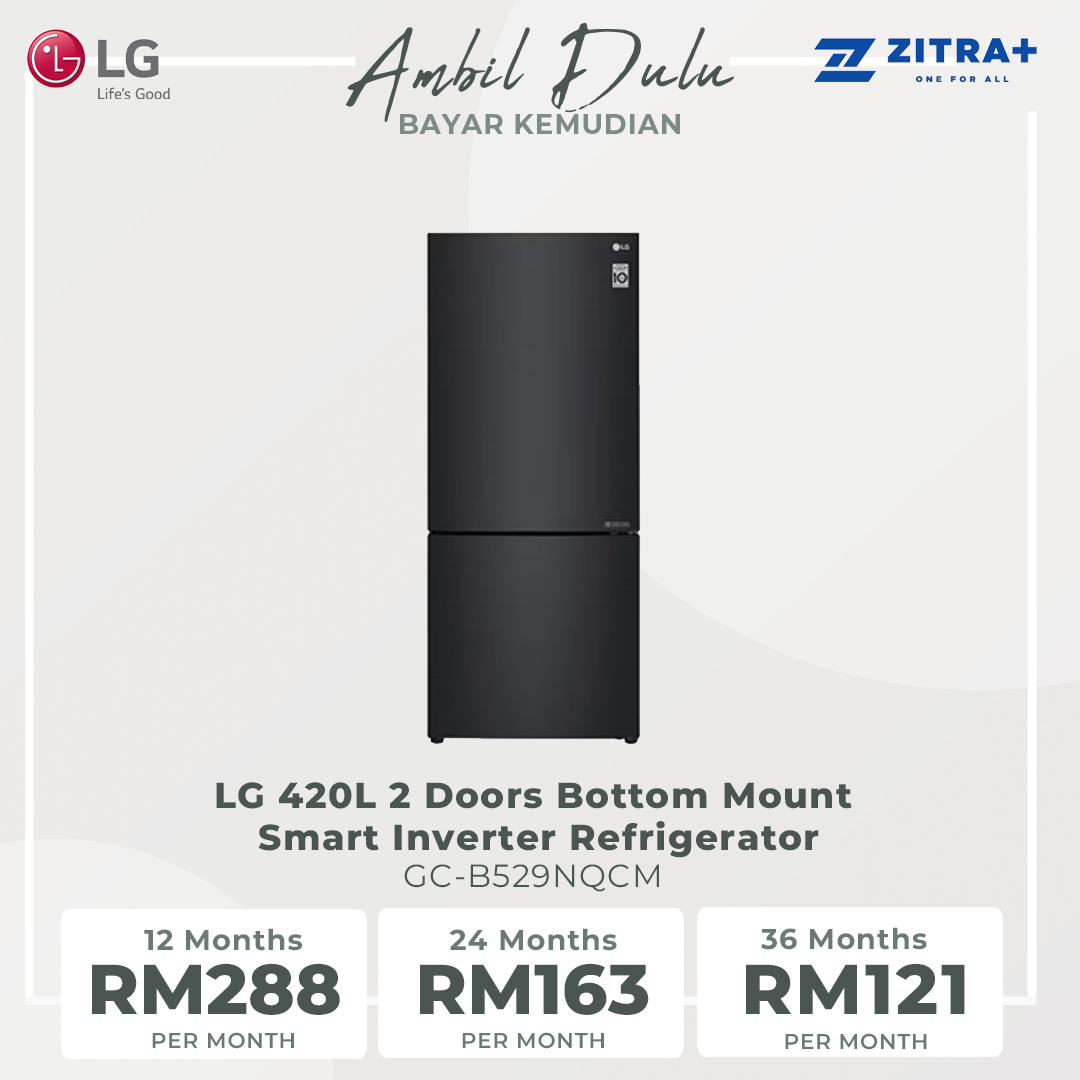 LG 420L 2 Doors Bottom Mount Smart Inverter Refrigerator GC-B529NQCM | FRESHBalancer™ | Multi Air Flow | Moist Balance Crisper | Refrigerator with 1 Year Warranty