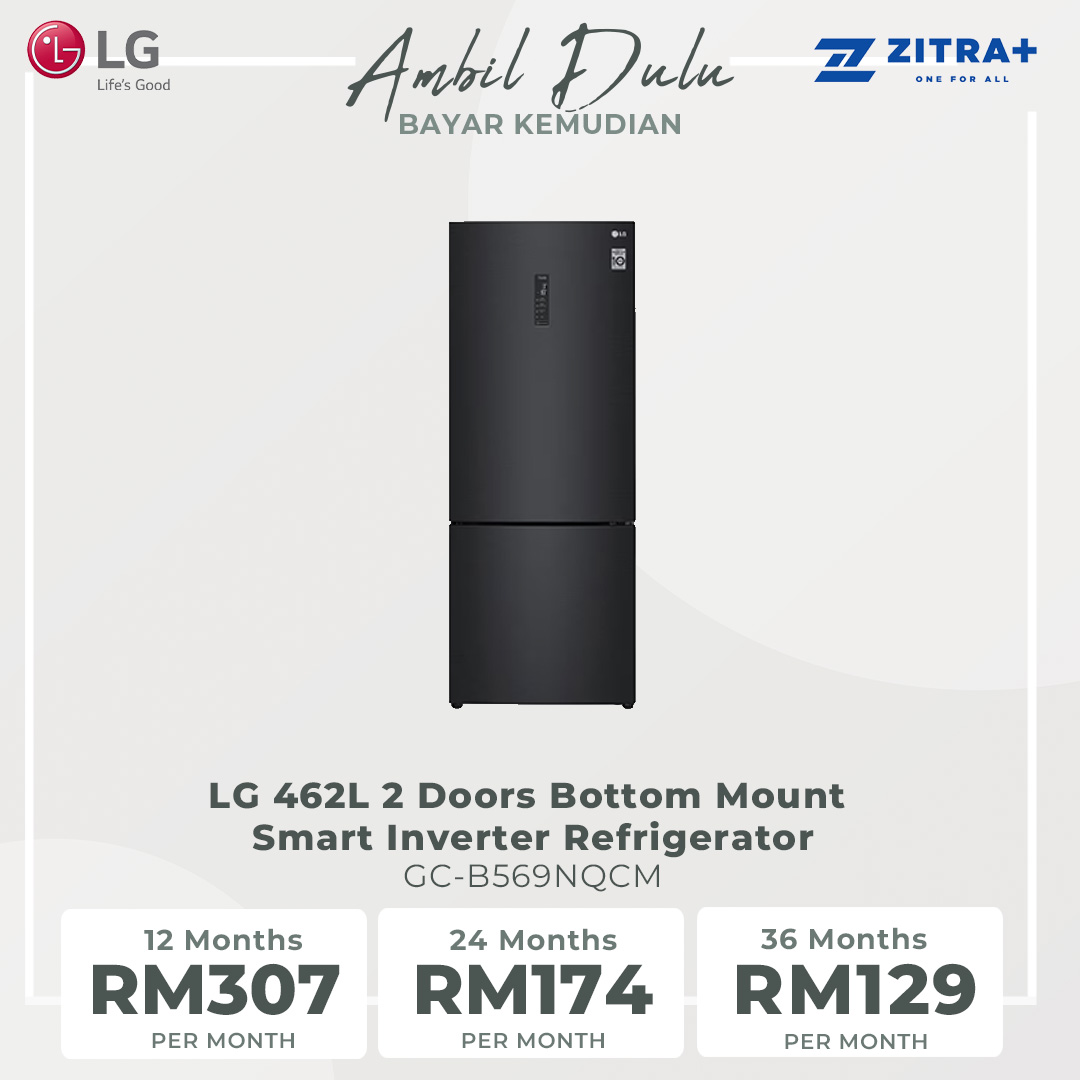 LG 462L 2 Doors Bottom Mount Smart Inverter Refrigerator GC-B569NQCM | Linear cooling | Door Cooling+ | ThinQ | Refrigerator with 1 Year Warranty