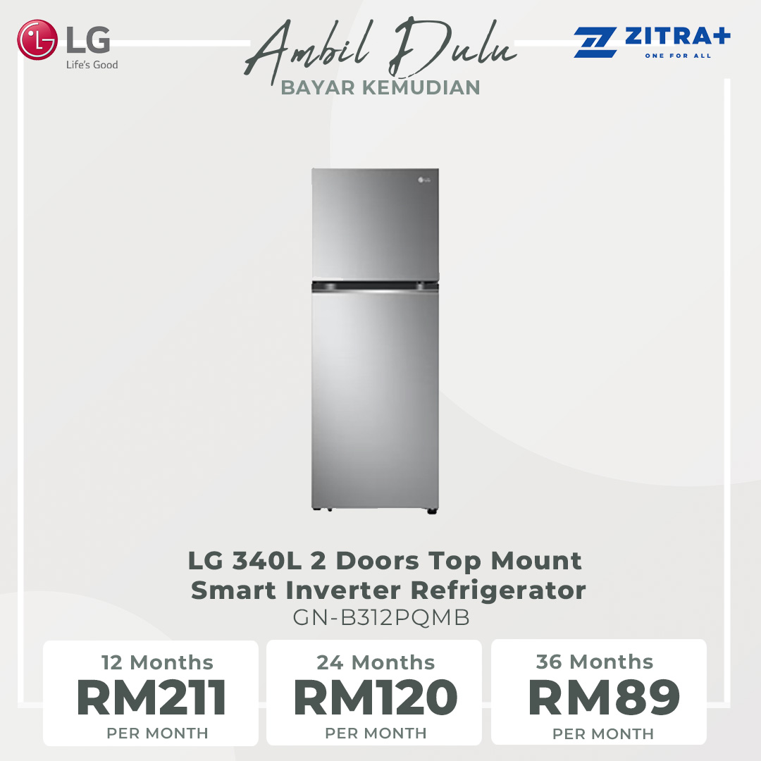 LG 340L 2 Doors Top Mount Smart Inverter Refrigerator GN-B312PQMB | Smart Inverter | Multi Air Flow | No Frost | Refrigerator with 1 Year Warranty