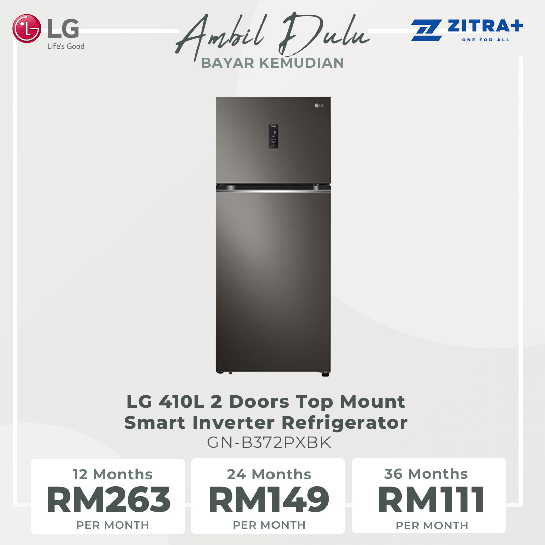 LG 410L 2 Doors Top Mount Smart Inverter Refrigerator GN-B372PXBK | Hygiene Fresh+™ | Fresh 0 Zone | Smart Diagnosis™ | Refrigerator With 1 Year Warranty