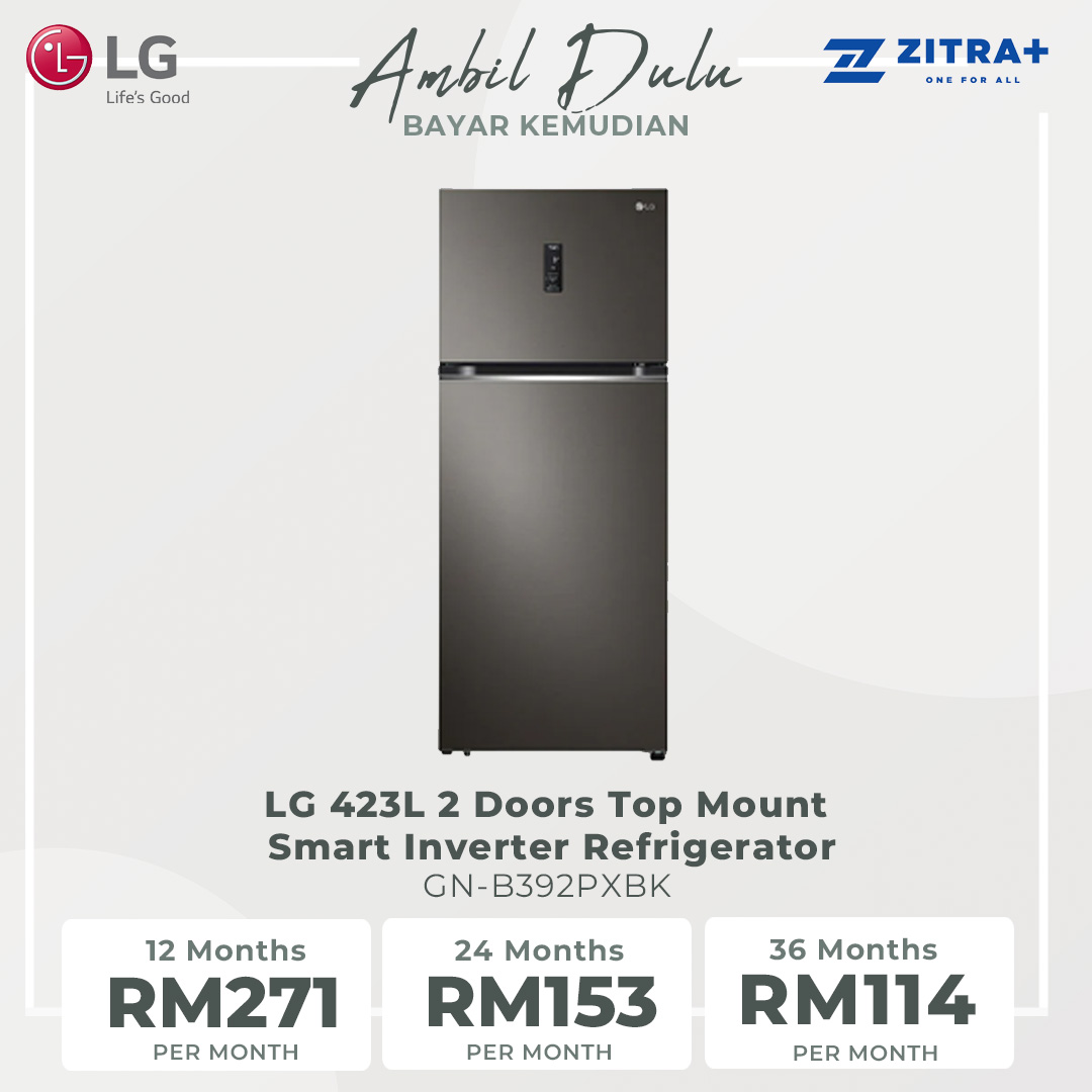 LG 423L 2 Doors Top Mount Smart Inverter Refrigerator GN-B392PXBK | Hygiene Fresh+™ | Fresh 0 Zone | Smart Diagnosis™ | Refrigerator with 1 Year Warranty