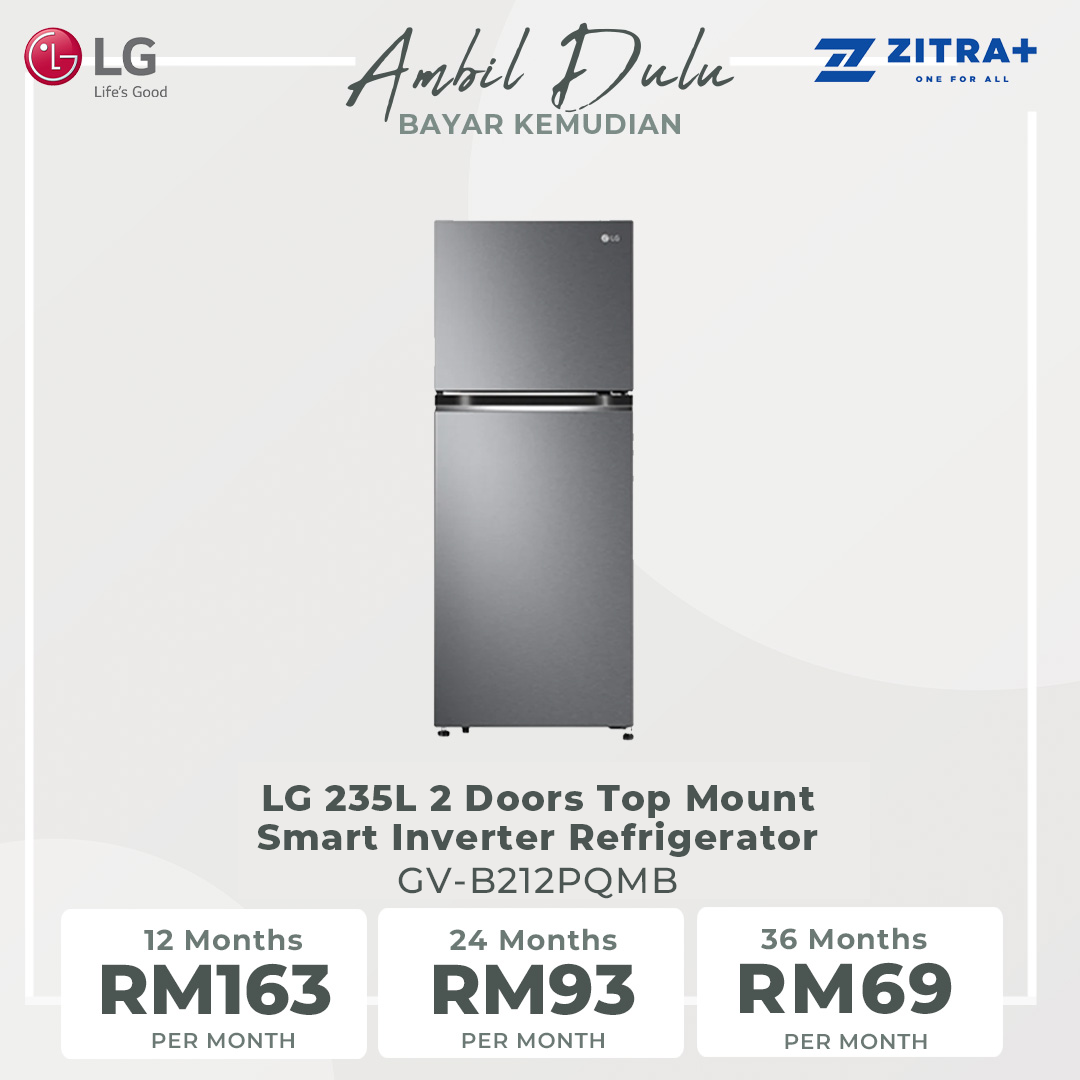 LG 235L 2 Doors Top Mount Smart Inverter Refrigerator GV-B212PQMB | Humidity Controller | Moist Balance Crisper | Multi Air Flow | Refrigerator with 1 Year Warranty