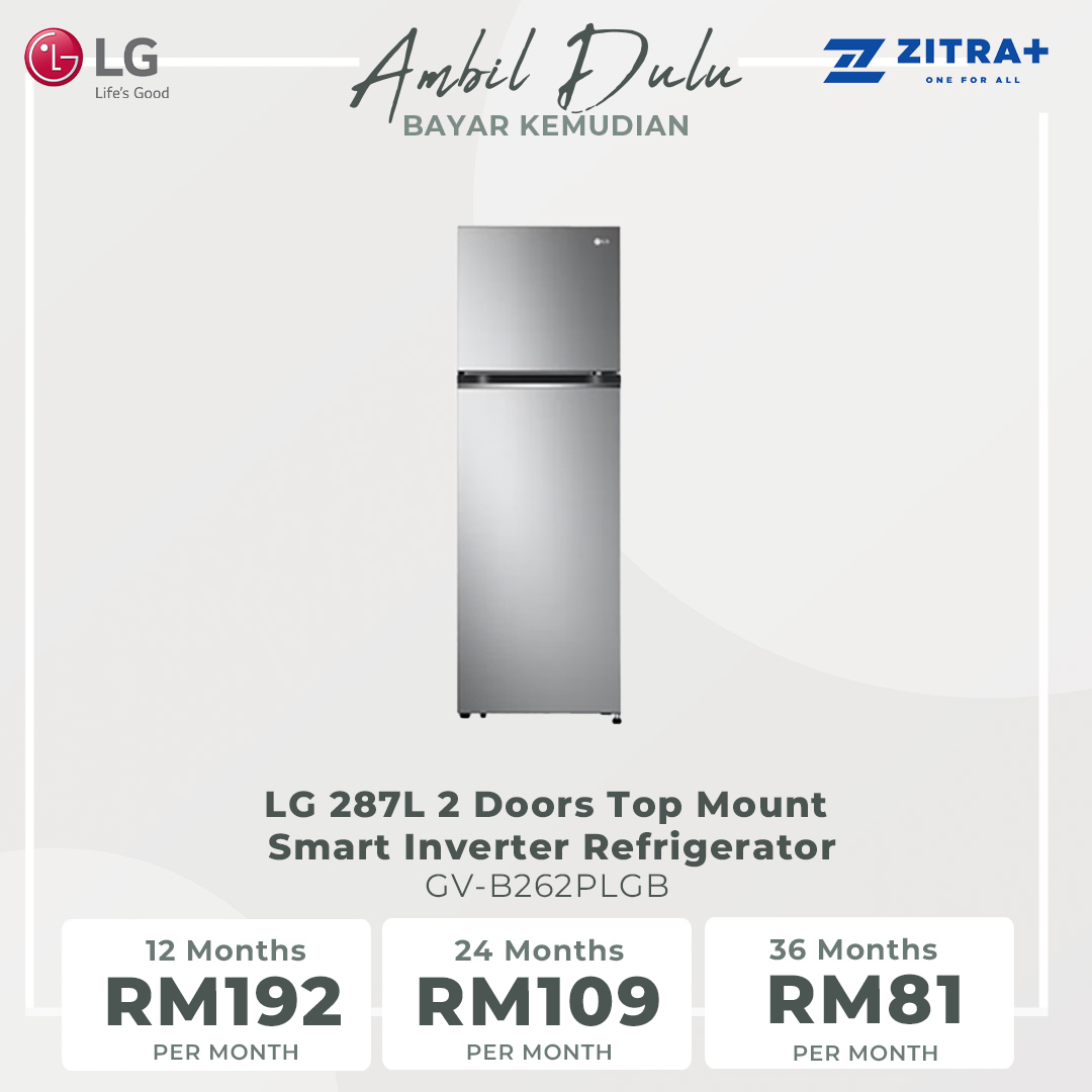LG 287L 2 Doors Top Mount Smart Inverter Refrigerator GV-B262PLGB | Humidity Controller | Moist Balance Crisper | Smart Diagnosis | Refrigerator with 1 Year Warranty
