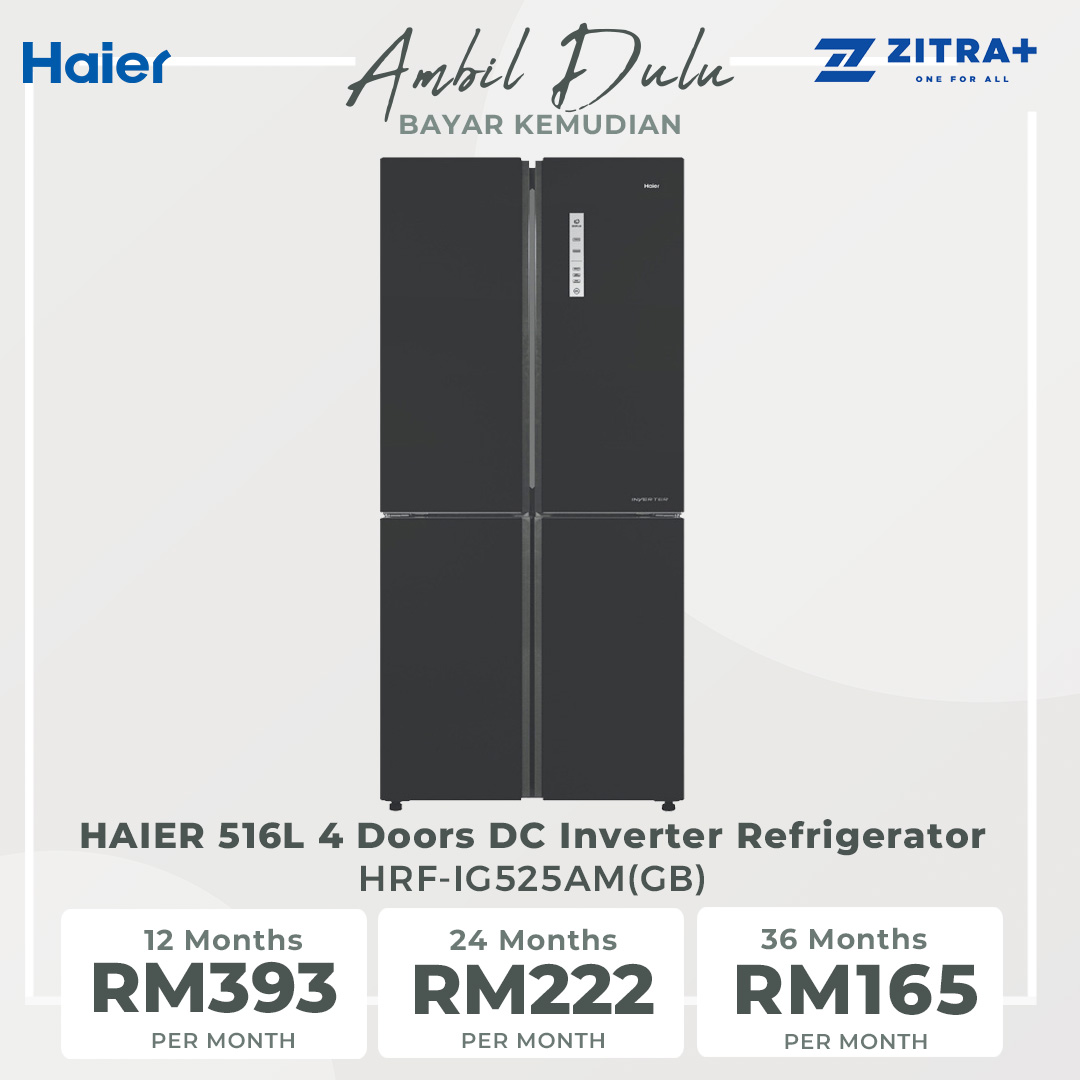 HAIER 516L 4 Doors DC Inverter Refrigerator HRF-IG525AM(GB) | No Frost | Touch LED | Door Pocket | Ice Maker | Humidity Control | Refrigerators with 2 Years Warranty