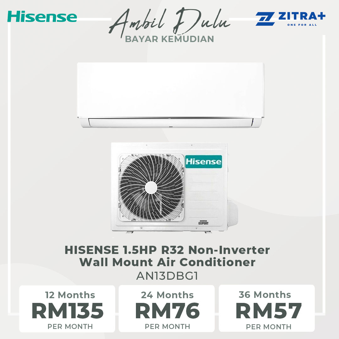 HISENSE 1.5HP R32 Non-Inverter Wall Mount Air Conditioner  AN13DBG1 | Fast Cooling |  Large Blade | LED display | Air Conditioner with 2 Years Warranty