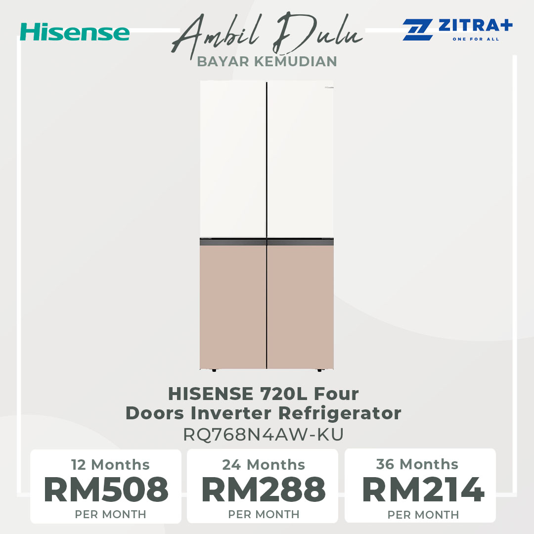 HISENSE 720L Four Doors Inverter Refrigerator RQ768N4AW-KU | Triple Zone | Metal-Tech Cooling | Metal Glide Drawer | Led Lighting | Refrigerator with 3 Years Warranty
