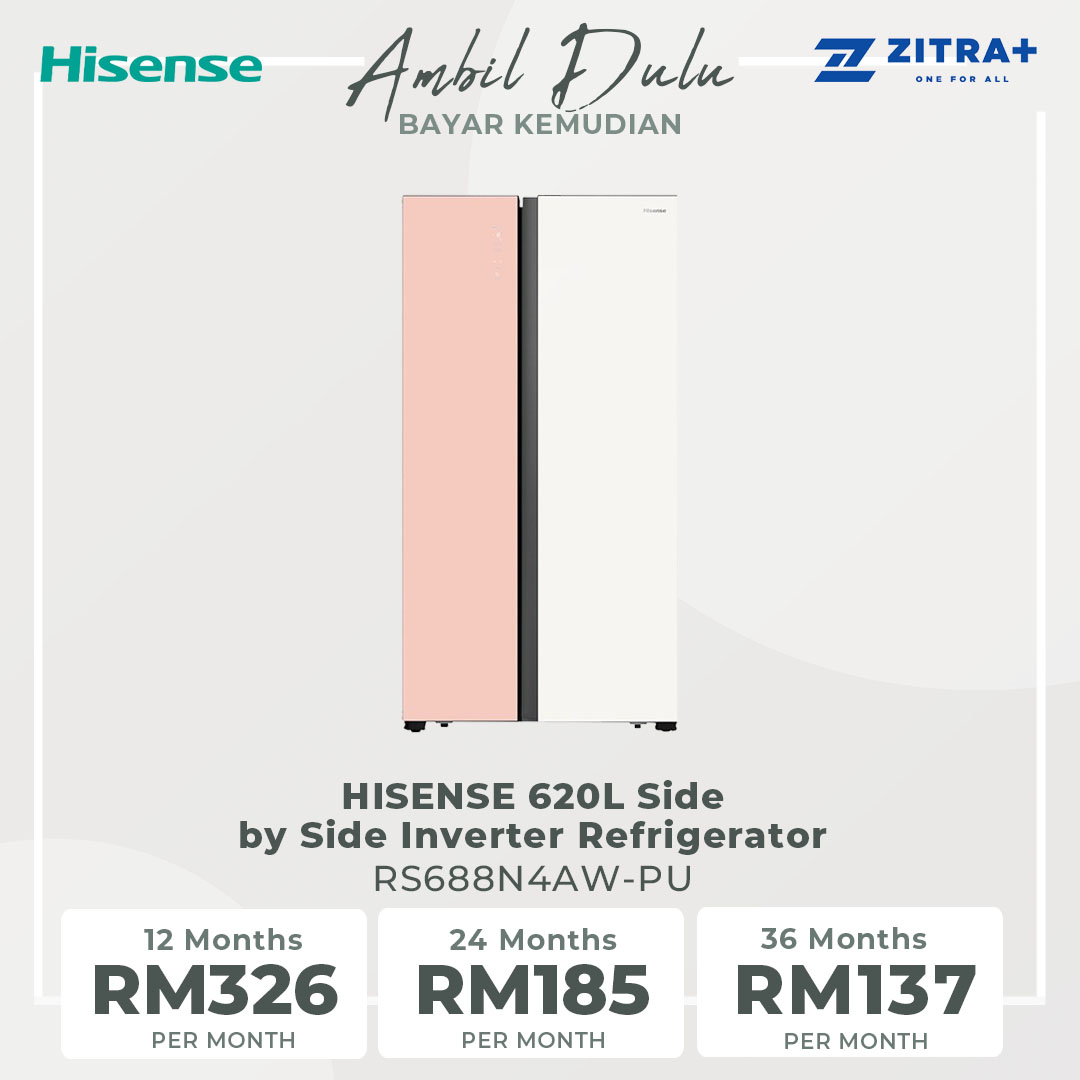HISENSE 620L Side by Side Inverter Refrigerator RS688N4AW-PU | Deodorizing Filter | Electronic Touch Control | Led Lighting | Refrigerator with 3 Years Warranty