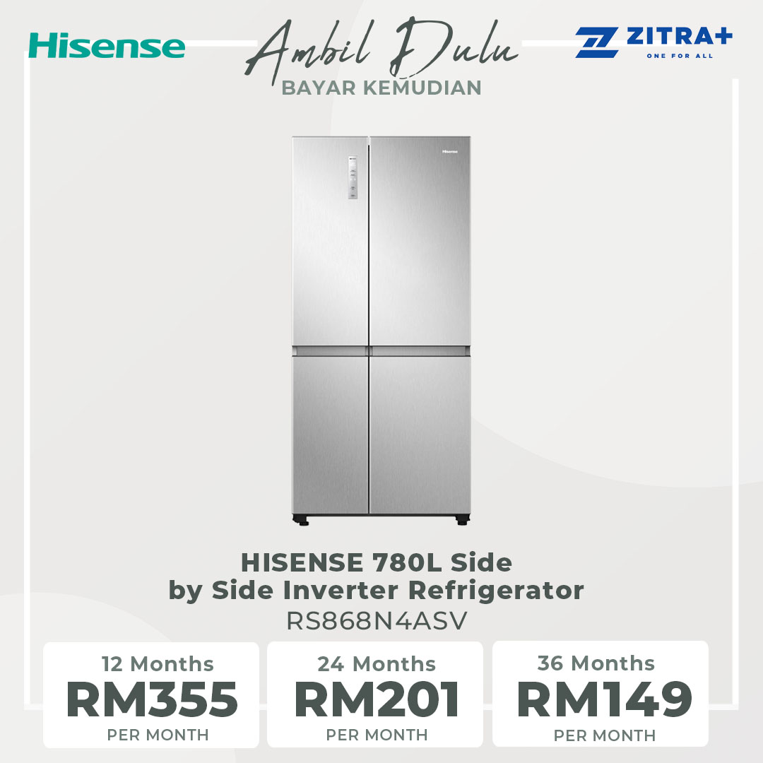 HISENSE 780L Side by Side Inverter Refrigerator RS868N4ASV | Deodorizing Filter | Electronic Touch Control | Led Lighting | Refrigerator with 3 Years Warranty