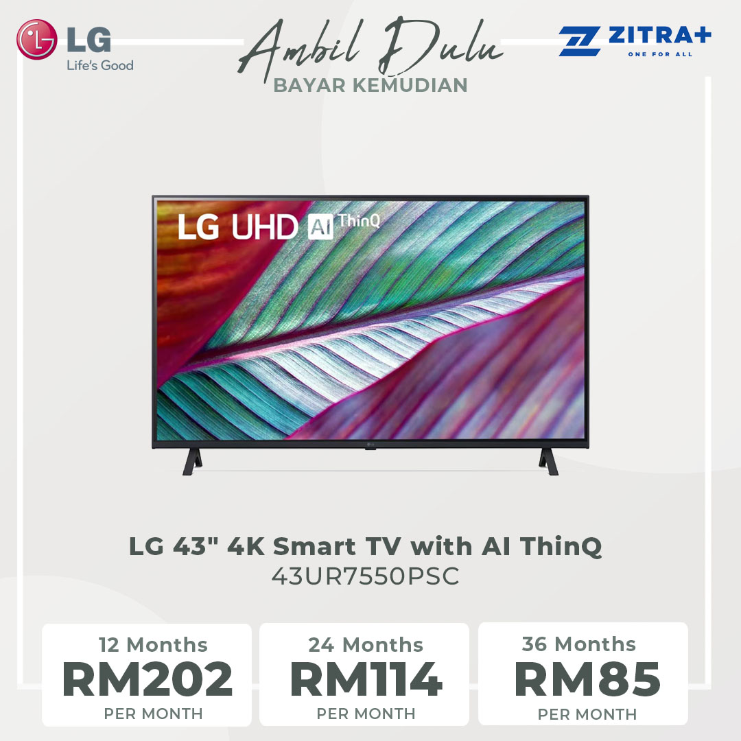 LG 43" 4K Smart TV with AI ThinQ 43UR7550PSC | AI Sound | Wi-Fi | Filmmaker Mode | Netflix | Smart TV with 2 Year Warranty