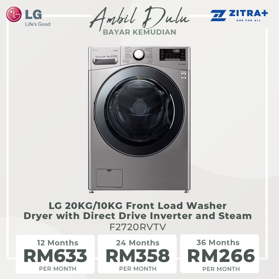 LG 20KG/10KG Front Load Washer Dryer with Direct Drive Inverter and Steam F2720RVTV | 6motion DD | TurboWash™ | Steam™ | Washer Dryer with 1 Year Warranty