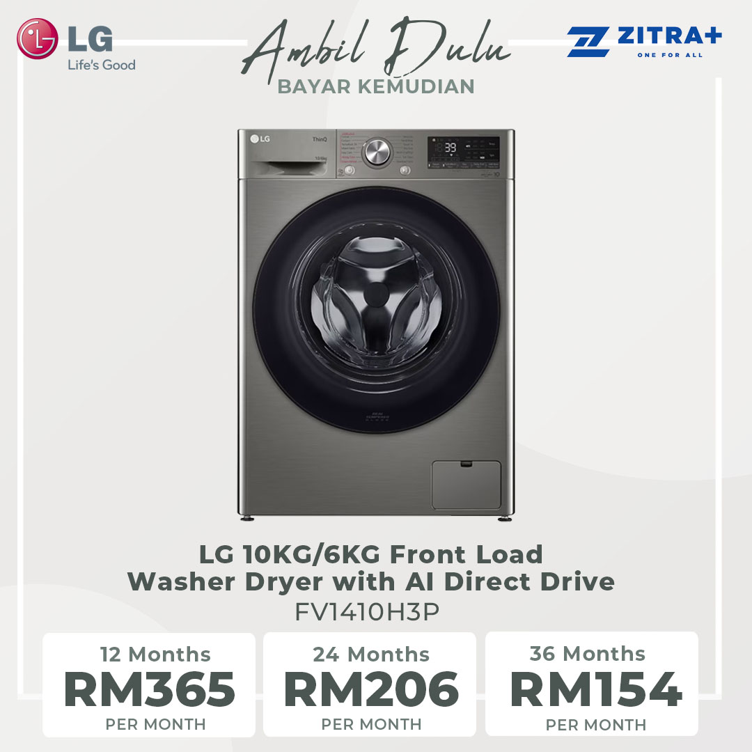 LG 10KG/6KG Front Load Washer Dryer with AI Direct Drive  FV1410H3P | Steam™ | TurboWash™ | 360 Full Stainless Lifter | Washer Dryer with 1 Year Warranty