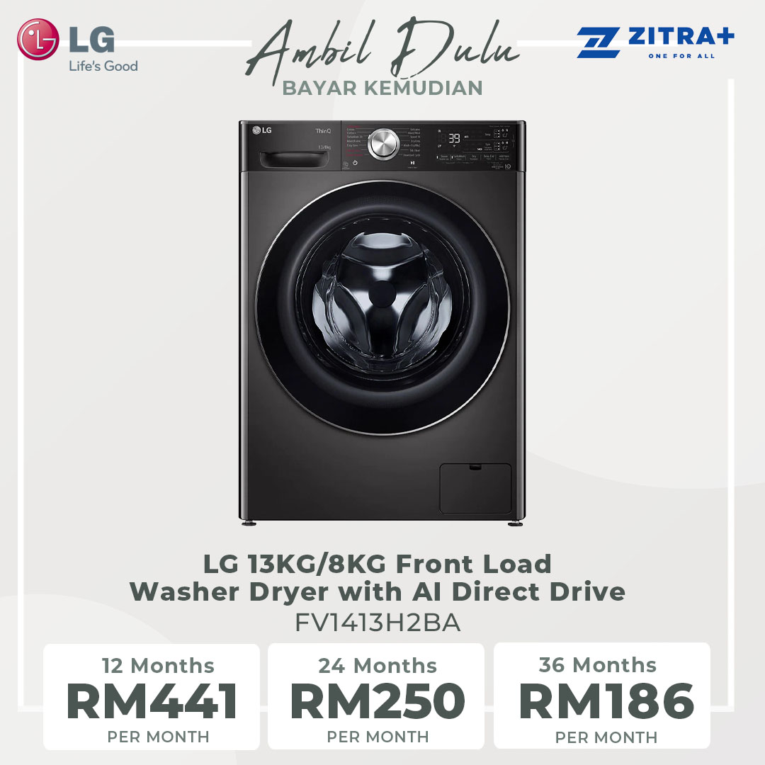 LG 13KG/8KG Front Load Washer Dryer with AI Direct Drive FV1413H2BA | Steam+™ | TurboWash™ | 360 eZDispense™ | Washer Dryer with 1 Year Warranty