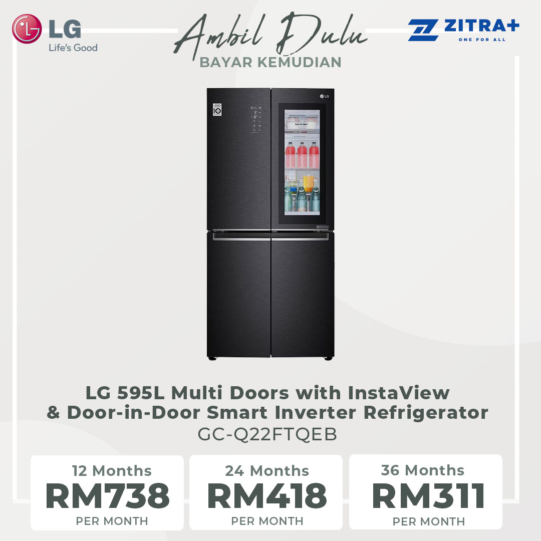 LG 595L Multi Doors with InstaView & Door-in-Door Smart Inverter Refrigerator GC-Q22FTQEB | Slim Fit | LINEAR Cooling™ | DoorCooling | Refrigerator with 1 Year Warranty
