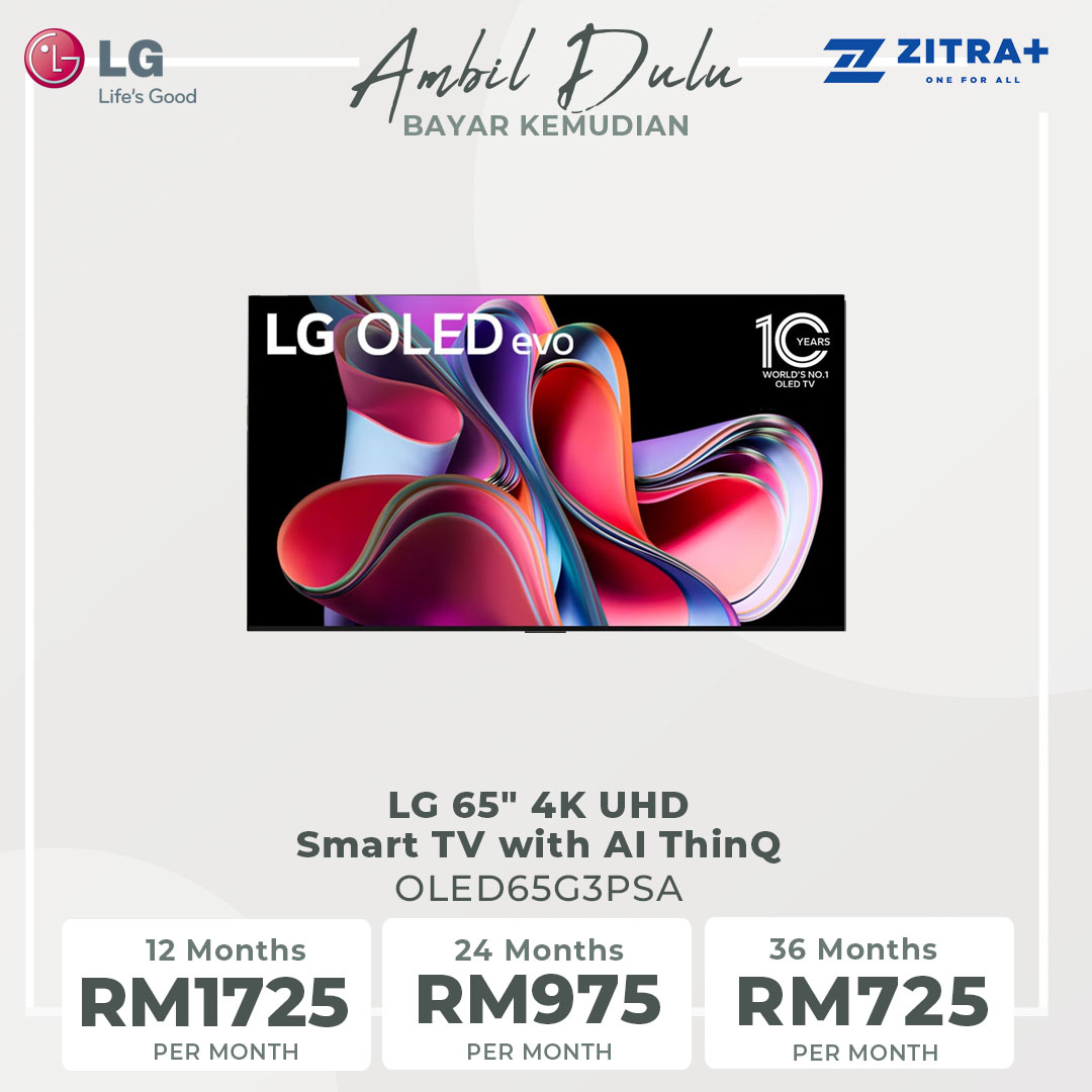 LG 65" 4K UHD Smart TV with AI ThinQ OLED65G3PSA | 4K OLED | webOS 23 | Bluetooth 5.0 | AI Picture Pro | Dolby Vision | Sound Mode Share | Smart TV with 2 Year Warranty