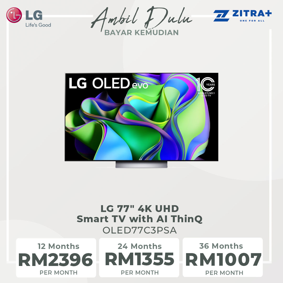 LG 77" 4K UHD Smart TV with AI ThinQ OLED77C3PSA | Self-Lit OLED evo | α9 AI Processor 4K Gen6 | Brightness Booster Powering a Brighter | Hands-Free Voice Recognition | Smart TV with 2 Year Warranty