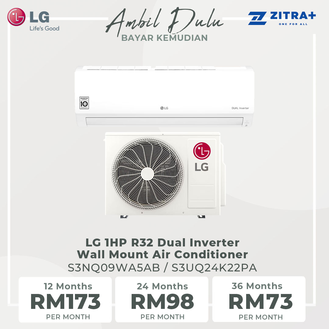 LG 1HP R32 Dual Inverter Wall Mount Air Conditioner S3NQ09WA5AB / S3UQ24K22PA | Faster Cooling | Energy Saving | Less Noise | Air Conditioner with 2 Year Warranty
