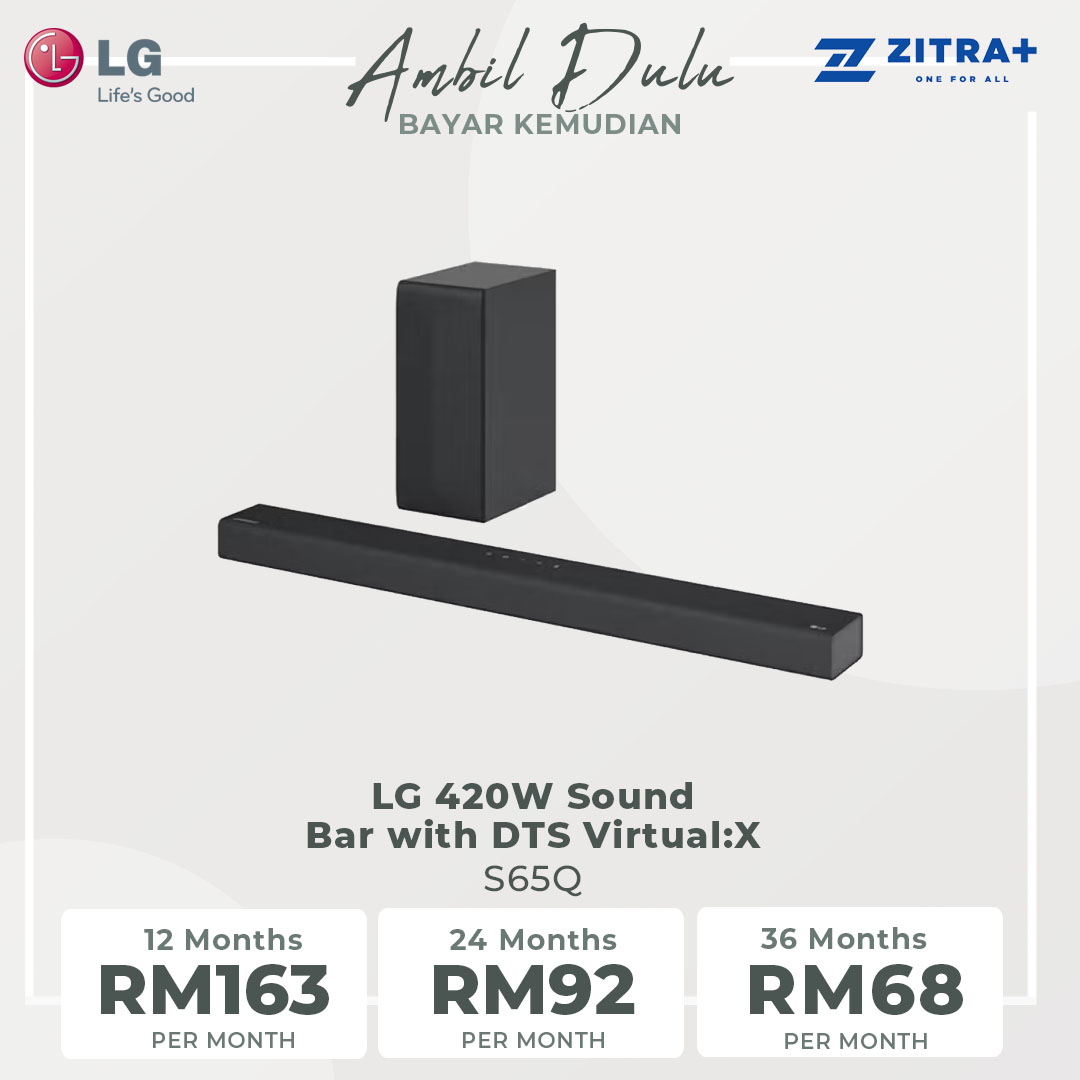 LG 420W Sound Bar with DTS Virtual:X S65Q | AI Sound Pro | Meridian | 3.1 Channel Audio | Sound Bar with 1 Year Warranty