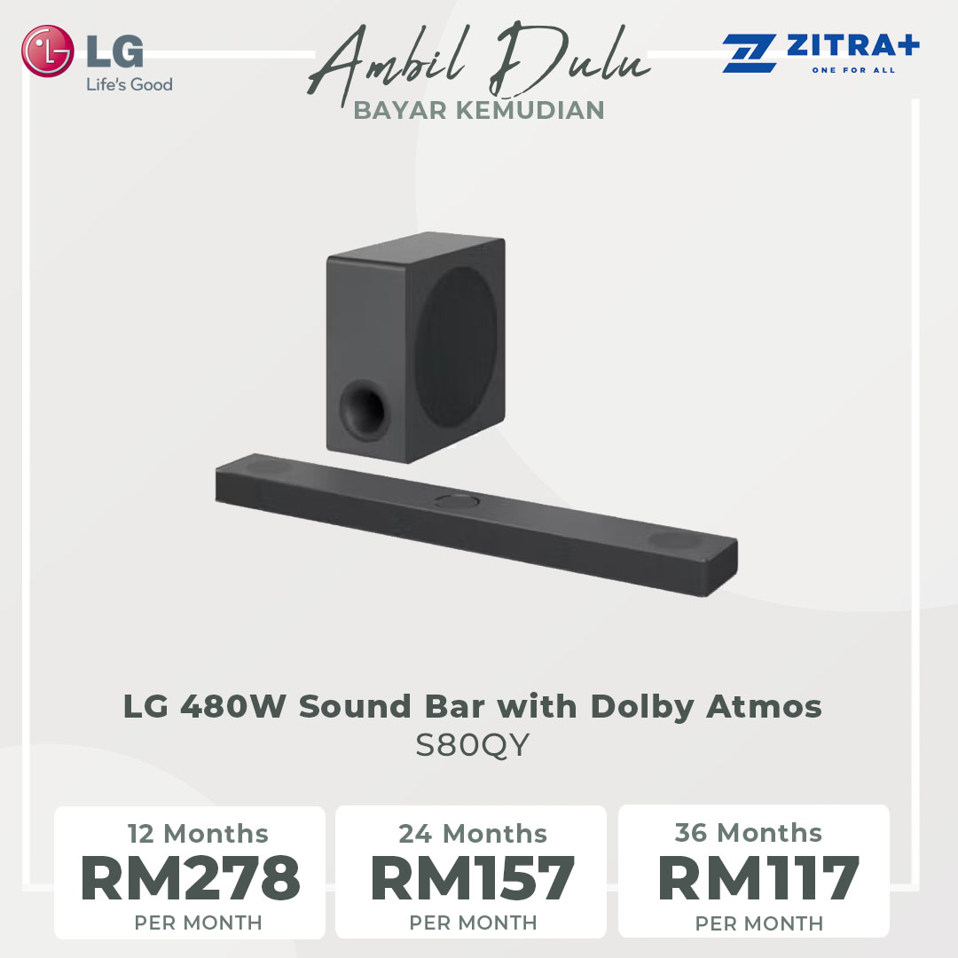 LG 480W Sound Bar with Dolby Atmos S80QY | AI Room Calibration | AI Sound Pro | Meridian | Sound Bar with 1 Year Warranty