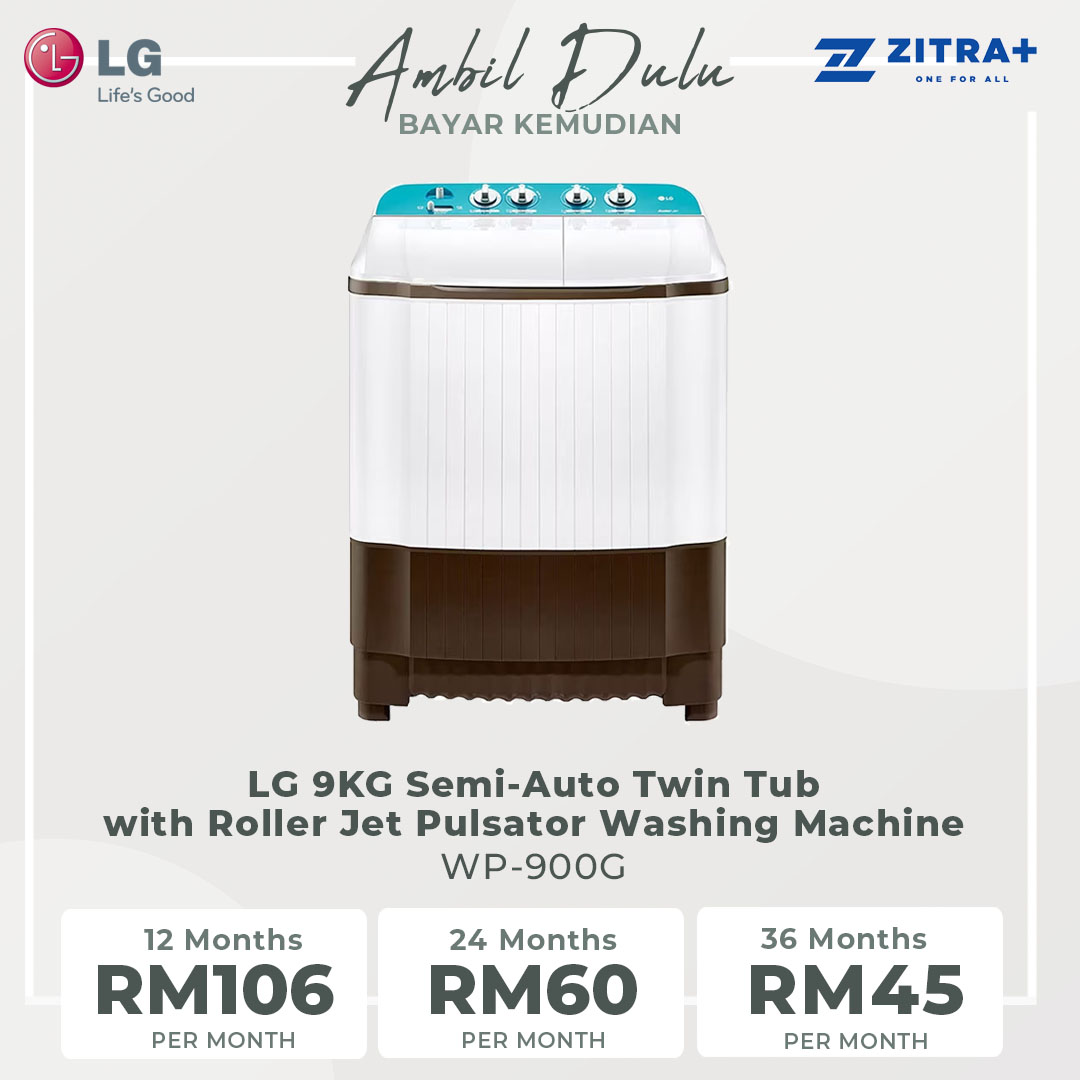LG 9KG Semi-Auto Twin Tub with Roller Jet Pulsator Washing Machine WP-900G | Punch +3 | Wind Jet Spray | 3 Wash Program | Washing Machine with 1 Year Warranty