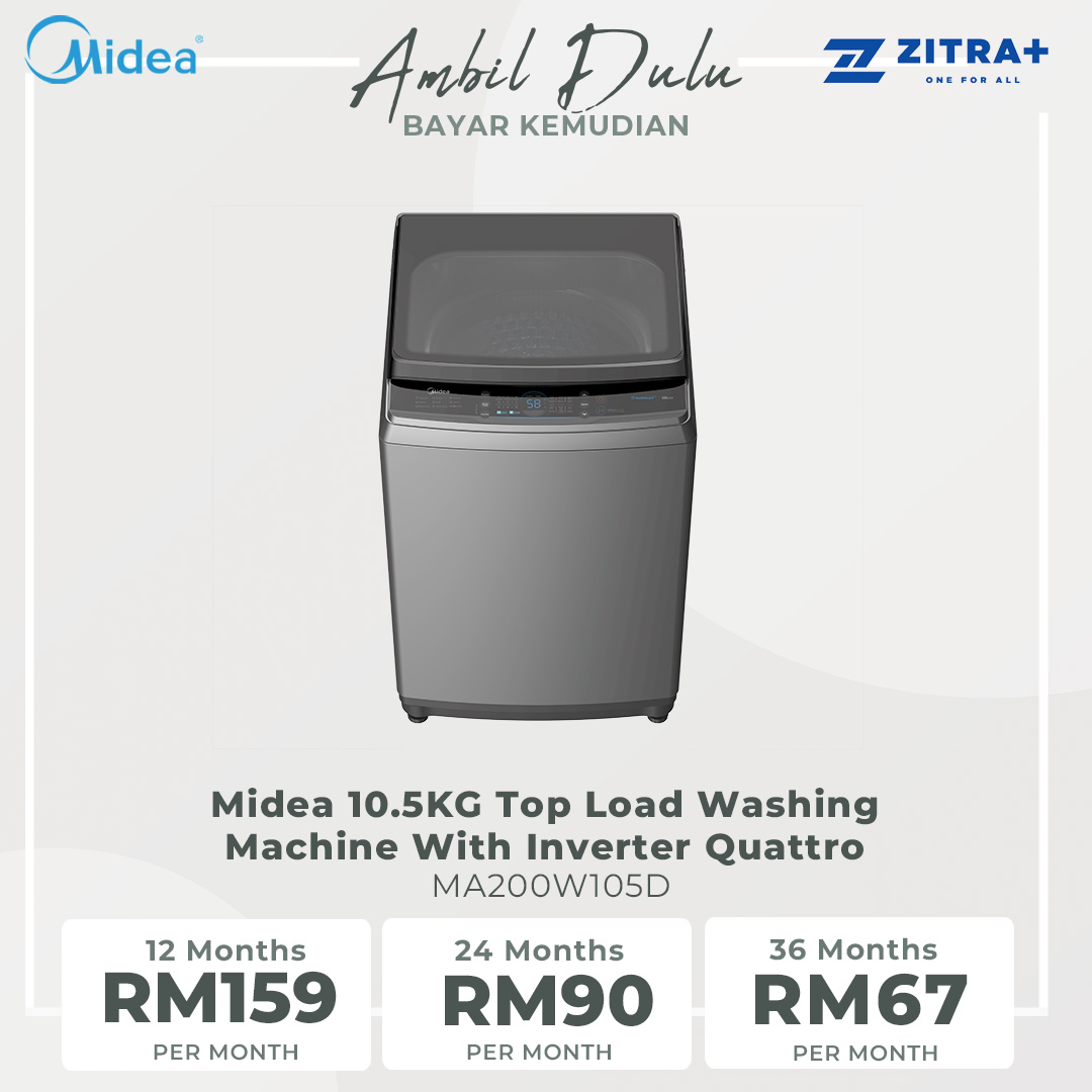 Midea 10.5KG Top Load Washing Machine With Inverter Quattro MA200W105D | Soft Close Lid | Auto Stop | Child Lock | Washing Machine | 2 Year Warranty