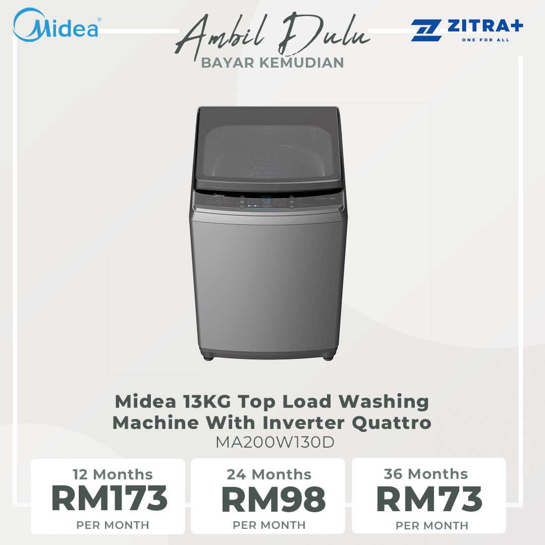 Midea 13KG Top Load Washing Machine With Inverter Quattro MA200W130D | Inverter Quattro | Easy-To-Clean Metal Lint Filter | AirFresh | Washer Dryer with  2 Years Warranty