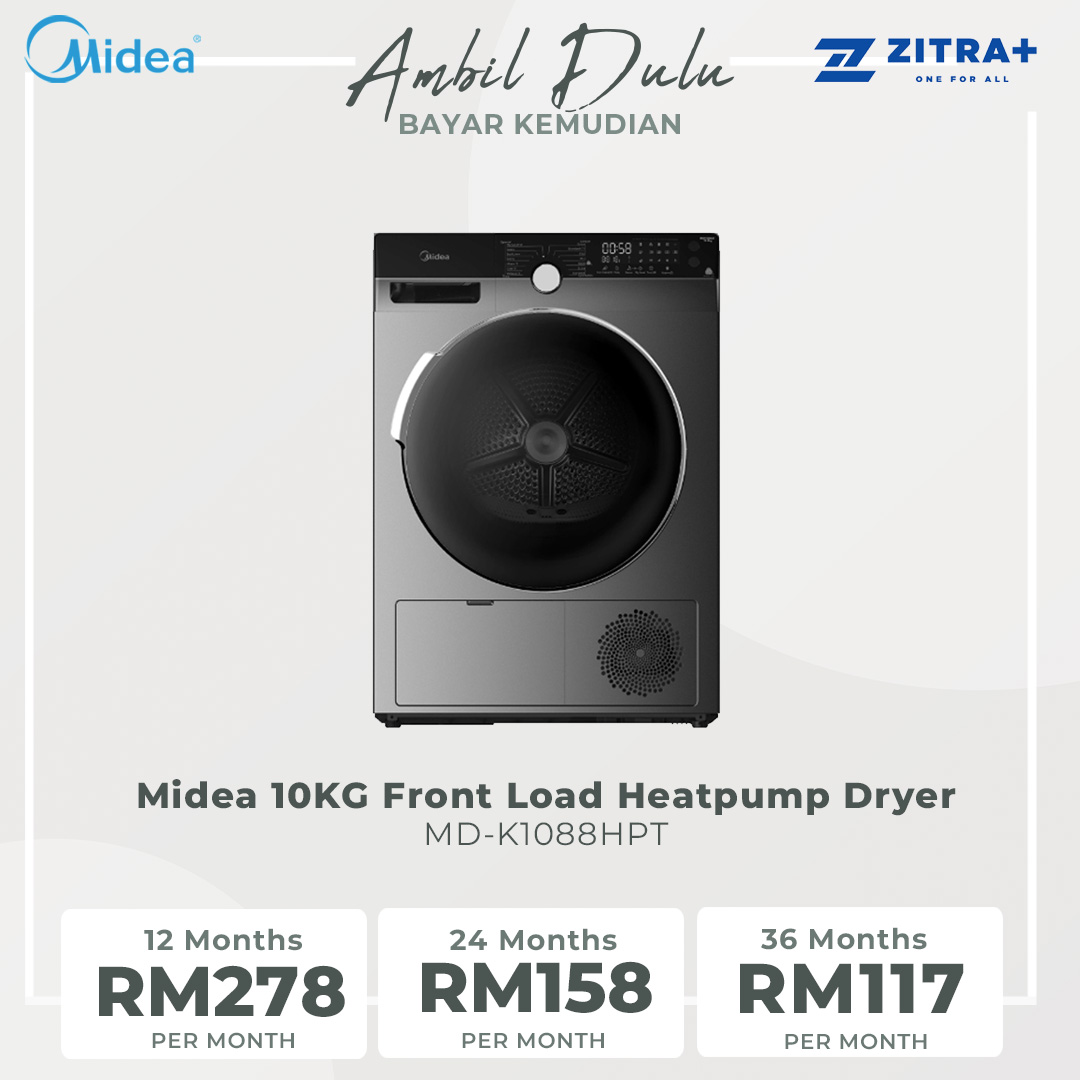 Midea 10KG Front Load Heatpump Dryer MD-K1088HPT | Buzzer | Electronic Control | Button Program Selection