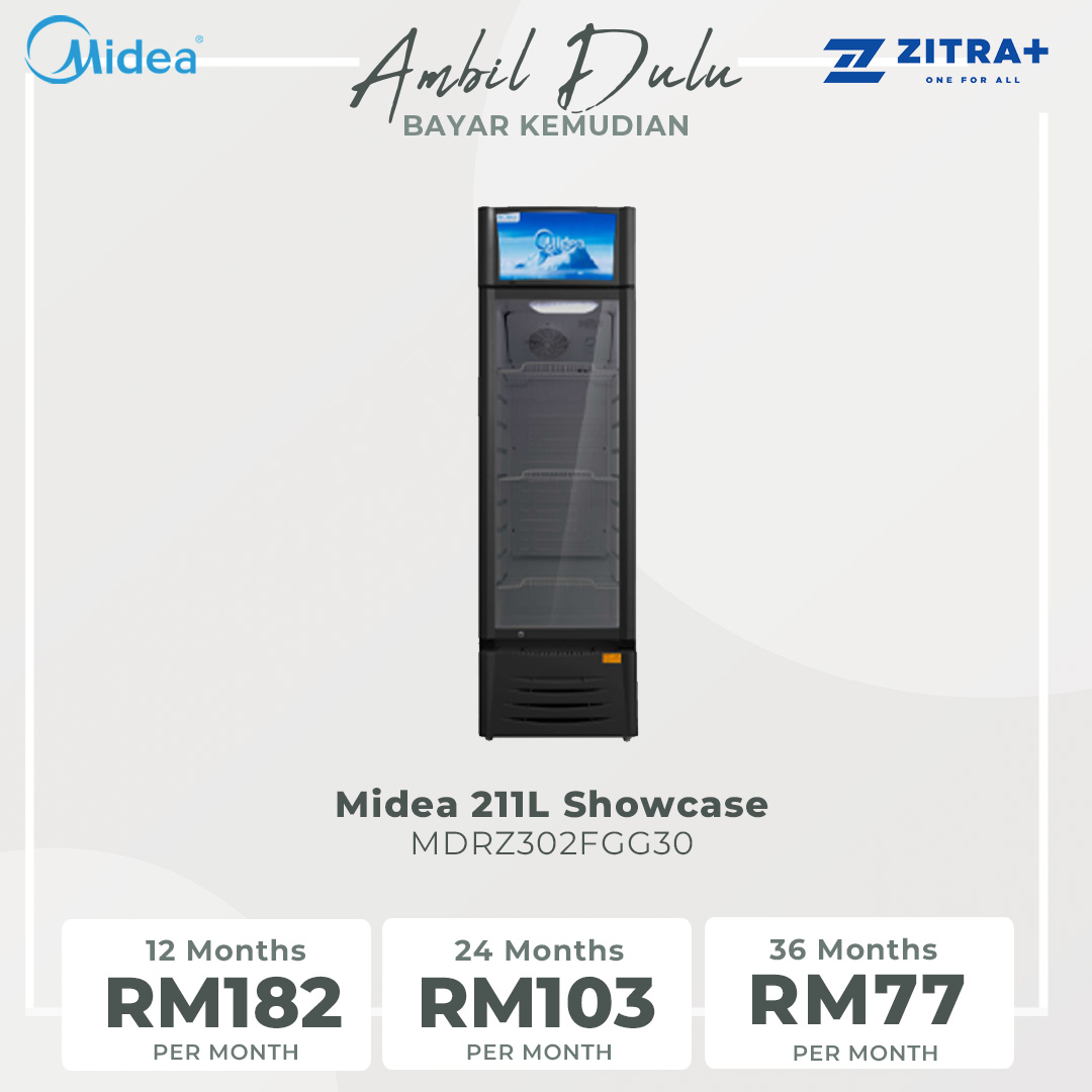 Midea 211L Showcase MDRZ302FGG30 | Recessed Handle | Multi-Layer Shelf | Temperature Knob | 1 Year Warranty