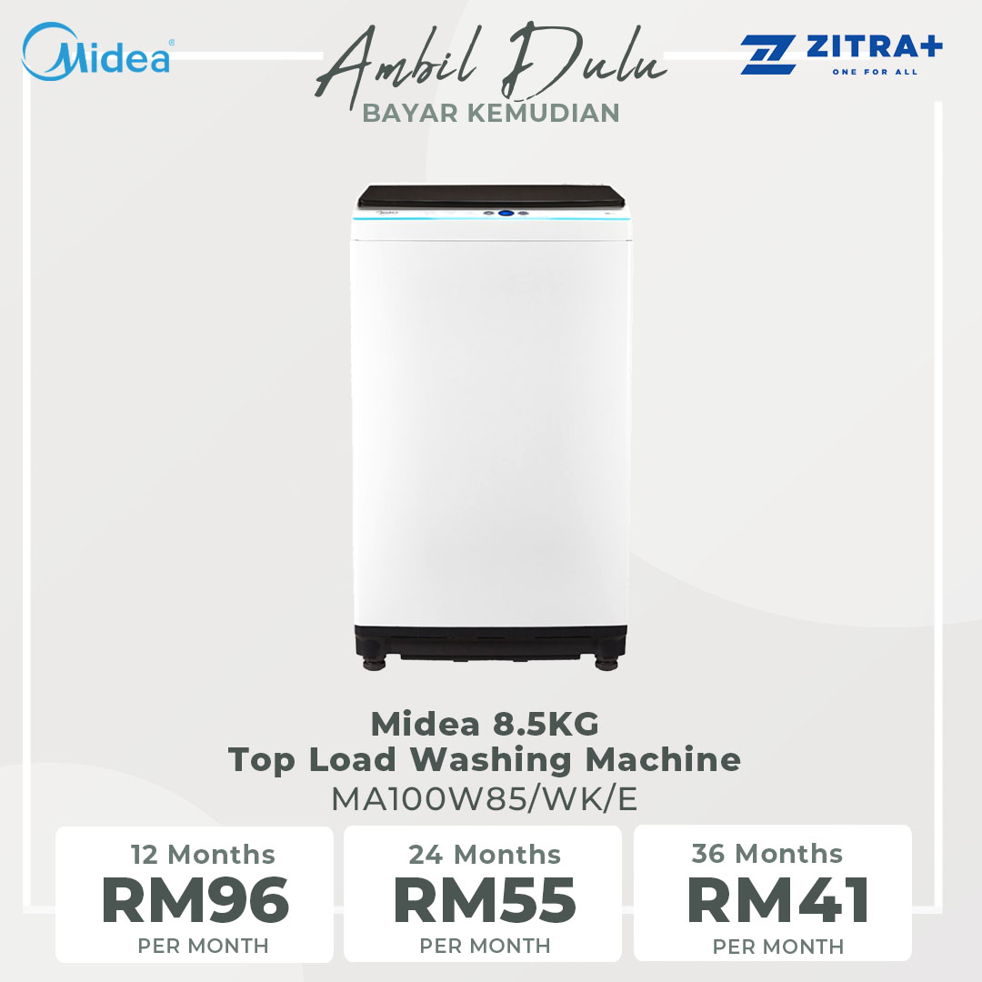 Midea 8.5KG Top Load Washing Machine  MA100W85/WK/E  | Lunar Dial | Pulsator | 15' Quick Wash | One-Touch Smart Wash | Auto Clean | Easy-To-Clean Metal Lint Filter | Water Cub Tub | Washing Machine with 2 Year Warranty
