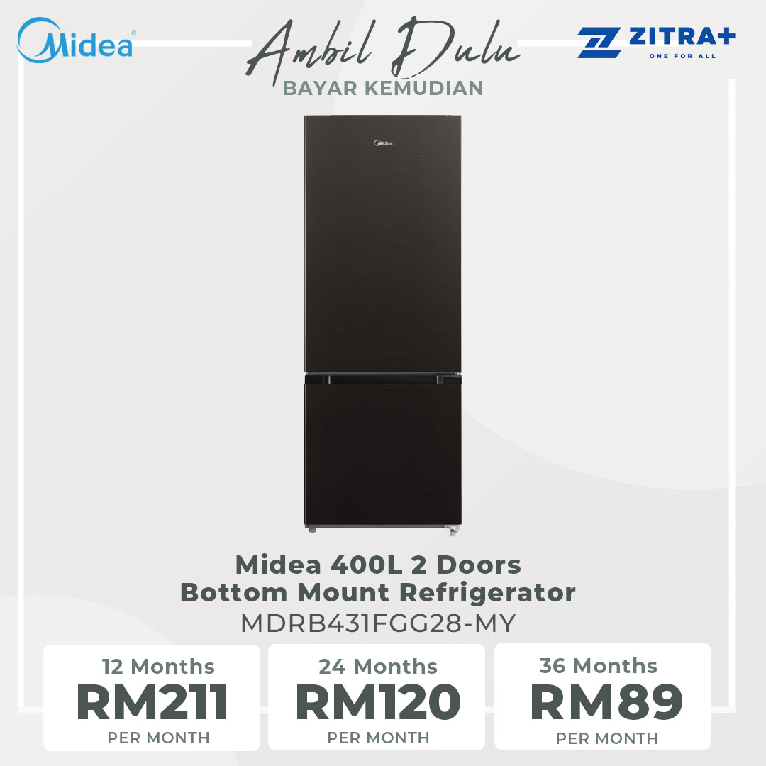 Midea 400L 2 Doors Bottom Mount Refrigerator MDRB431FGG28-MY | Flex-Zone Drawer Design | Folded Shelf | Refrigerators with 1 Year Warranty