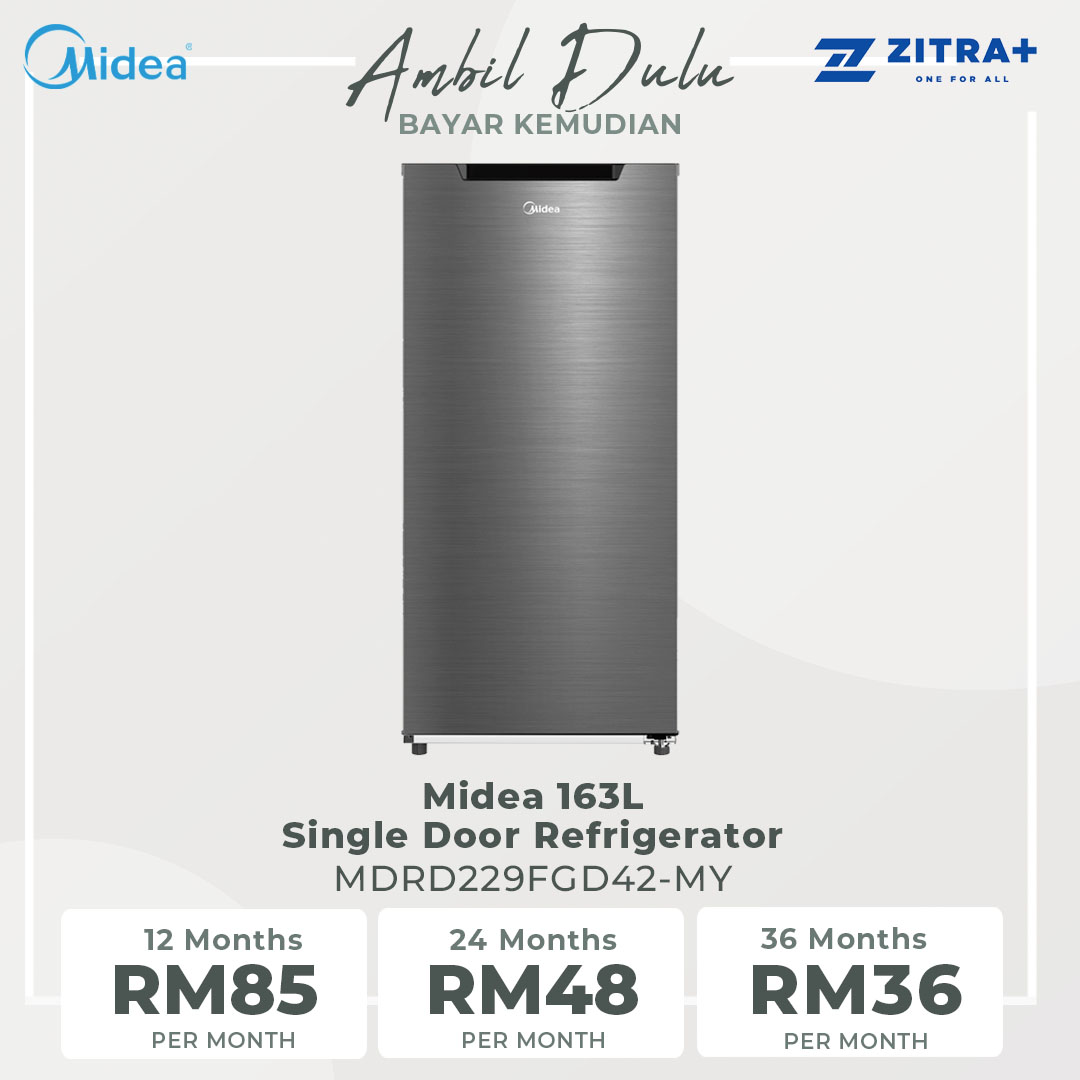 Midea 163L Single Door Refrigerator MDRD229FGD42-MY |  Larger Storage Compartment | Easy to Defrost without Oddor | Plastic Tray | Handle Cap | Temperature Control Position | Handle Cap | Freezer Compartment | Refrigerator with 1 Year Warranty