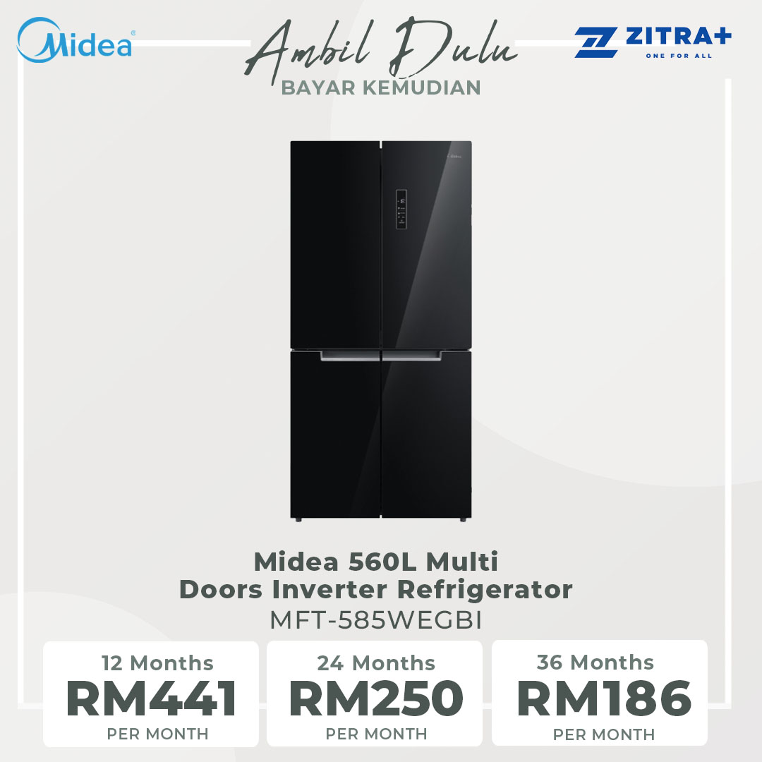 Midea 560L Multi Doors Inverter Refrigerator MFT-585WEGBI | Inverter Compressor | Premium Tempered Glass Door | 2-Cooling System | LED Display Control | Vacation Mode | Multi Air Flow System | Platinum Fresh | Refrigerators  with 1 Year Warranty