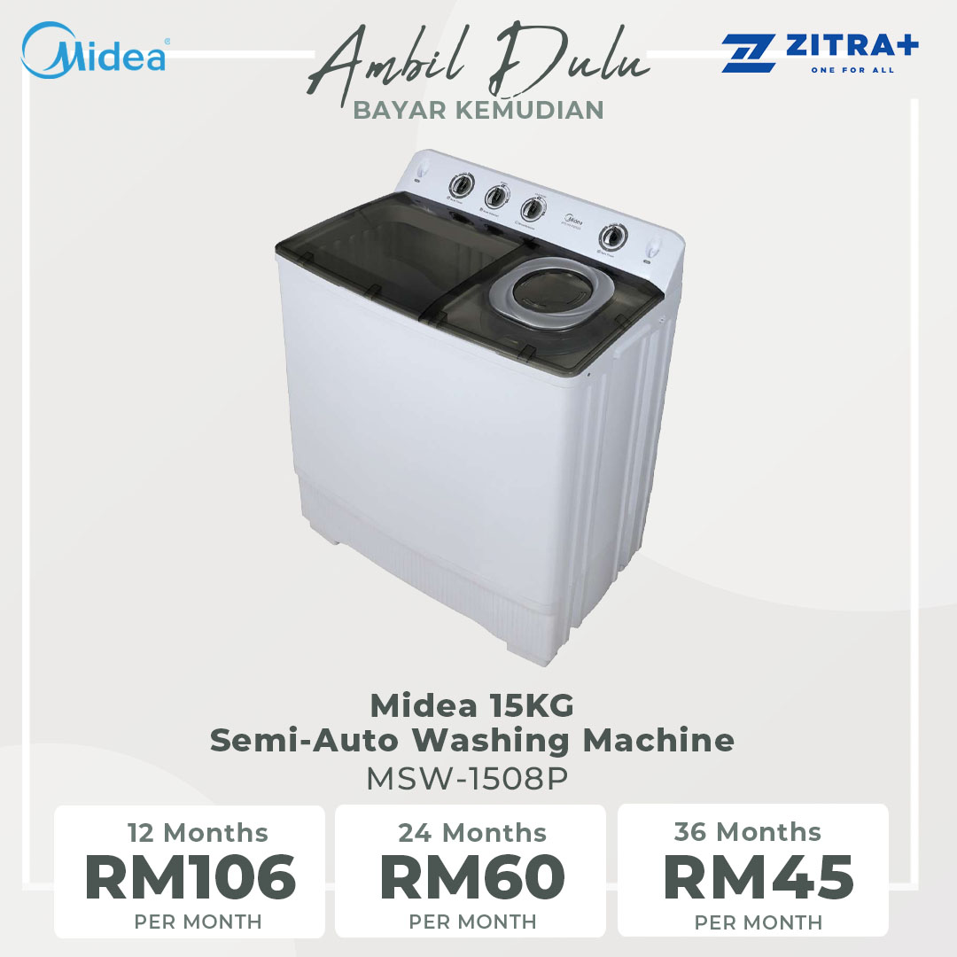 Midea 15KG Semi-Auto Washing Machine MSW-1508P | Wash Drain Selector | Wash Timer Selector | Spin Timer Selector | Fibre Body | Air Dry | Washing Machine with 1 Year Warranty
