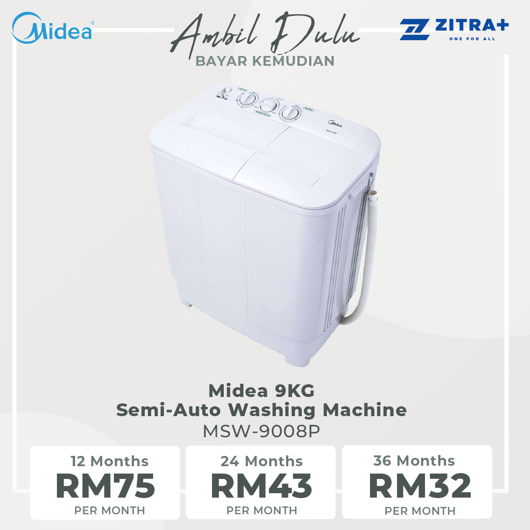 Midea 9KG Semi-Auto Washing Machine  MSW-9008P | Wash Drain Selector | Wash Timer Selector | Spin Timer Selector | Fibre Body | Washing Machine with 1 Year Warranty