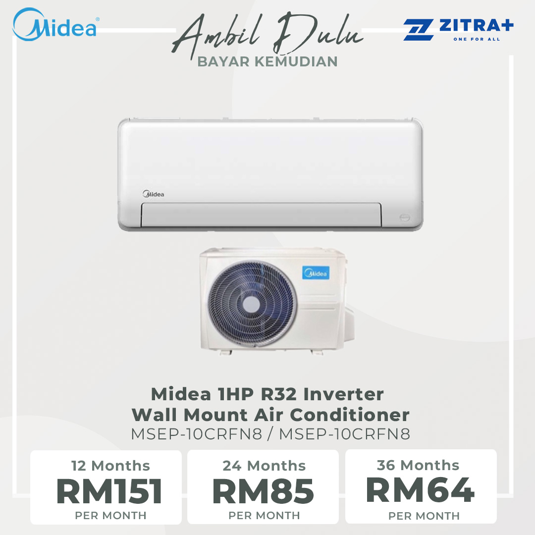 Midea 1HP R32 Inverter Wall Mount Air Conditioner MSEP-10CRFN8 | iECO Mode (Energy Saving) | Golden fin (Cooling Coil) | High Density Filter | Air Conditioner 2 Years Warranty