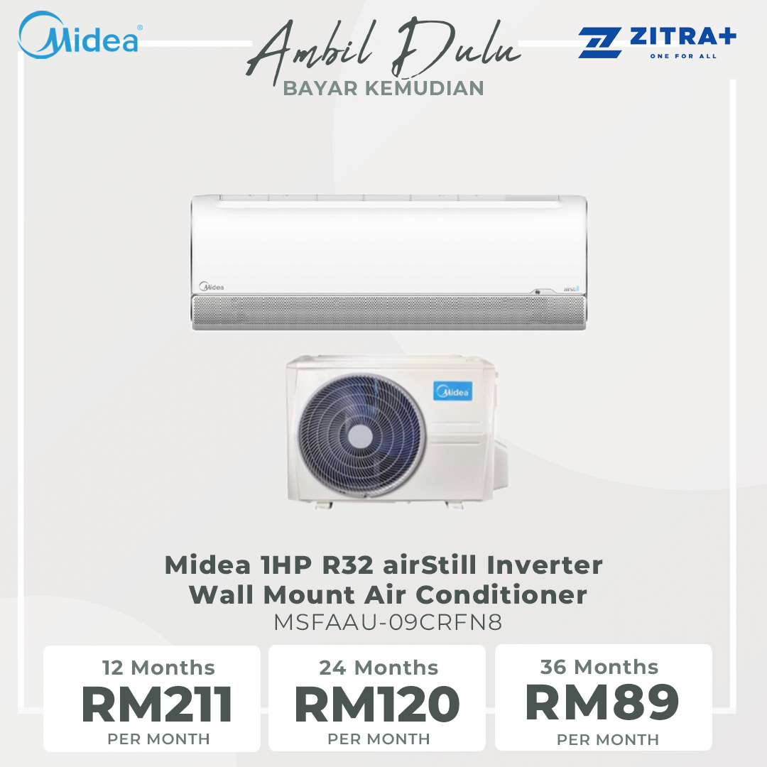 Midea 1HP R32 airStill Inverter Wall Mount Air Conditioner MSFAAU-09CRFN8 | Self-Cleaning | Golden Fin | High Density Filter | 3D Airflow | Smart Control | iEco Mode | Humidity Control | Air Conditioner with 1 Year Warranty