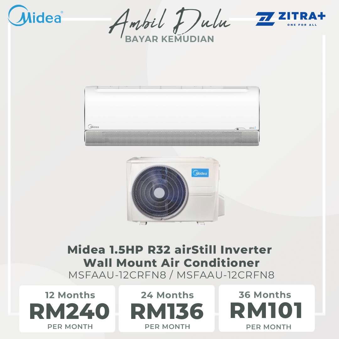 Midea 1.5HP R32 airStill Inverter Wall Mount Air Conditioner MSFAAU-12CRFN8 | Airstill | Golden Fin | Cold Catalyst Filter | Air Conditioner with 2 Years Warranty