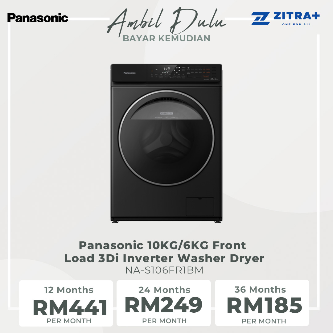 Panasonic 10KG/6KG Front Load 3Di Inverter Washer Dryer NA-S106FR1BM | Easy Drying Modes to Save Time | Gentle Drying for Longer-Lasting Clothes | Hygienic Drying with Bacteria Elimination | Washer Dryer With 1 Year Warranty