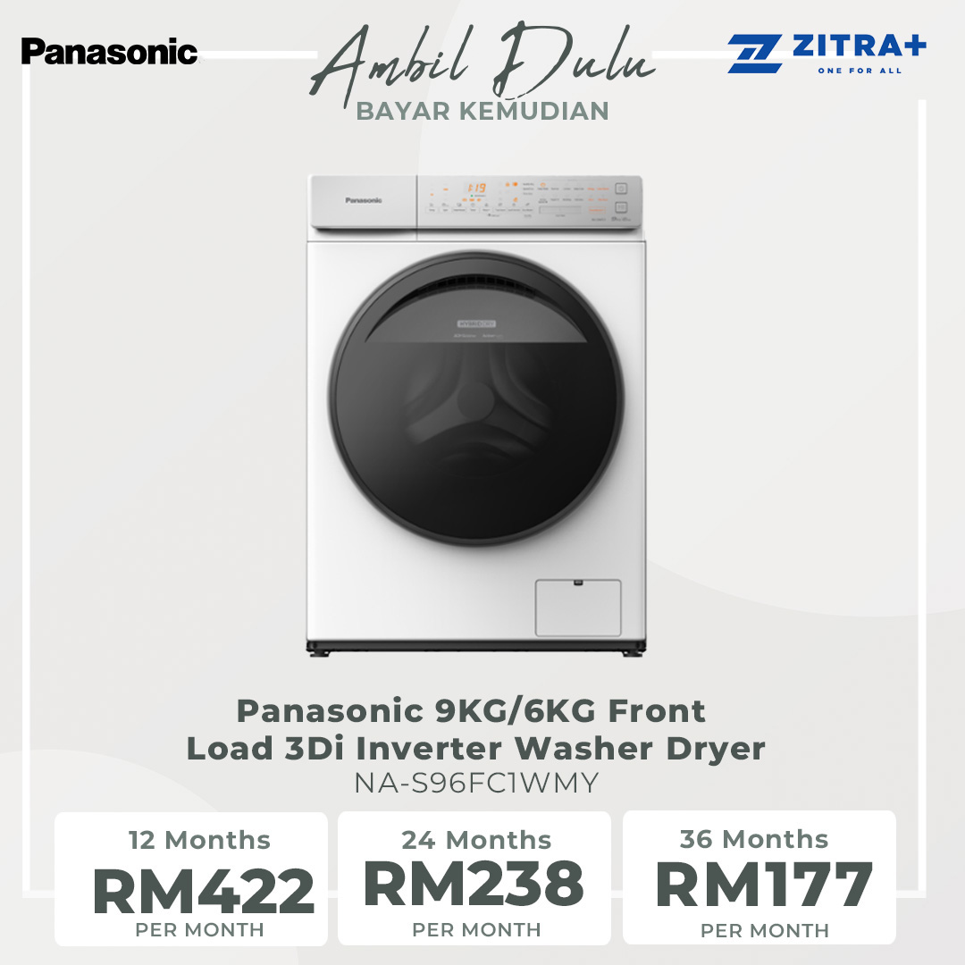 Panasonic 9KG/6KG Front Load 3Di Inverter Washer Dryer NA-S96FC1WMY | Easy Drying Modes to Save Time | Hygienic Drying with Bacteria Elimination | Saves Space with All-in-one Washer Dryer | Washer Dryer with 1 Year Warranty