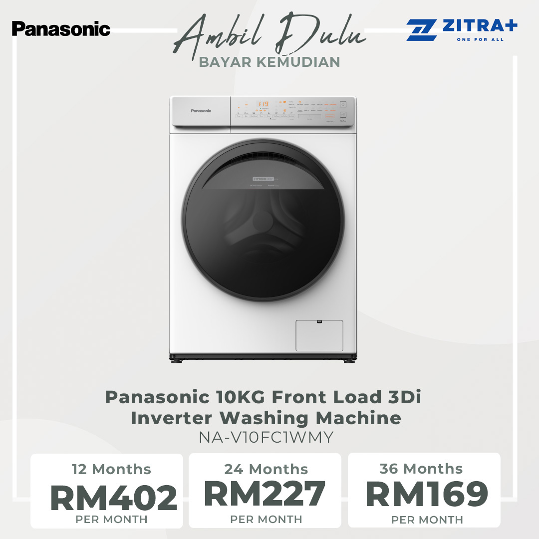 Panasonic 10KG Front Load 3Di Inverter Washing Machine NA-V10FC1WMY  | Improves Hygiene In Your Everyday Laundry | Hygienic Drying With Bacteria Elimination | Eliminates 99.99%*¹ Bacteria With Cold Wash | Washing Machine With 1 Year Warranty