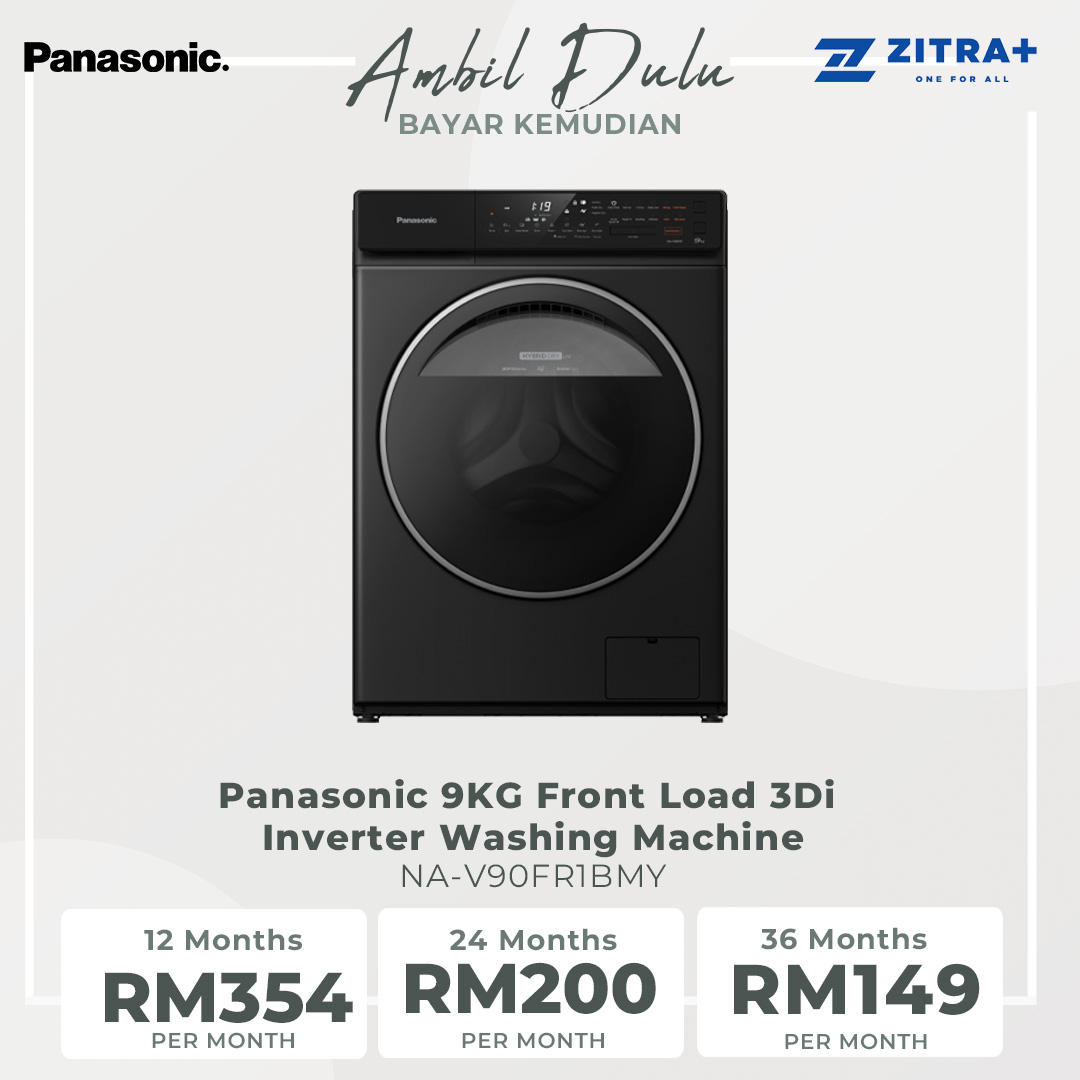 Panasonic 9KG Front Load 3Di Inverter Washing Machine NA-V90FR1BMY | Improves Hygiene in Your Everyday Laundry | Hygienic Drying with Bacteria Elimination | Eliminates 99.99%*¹ Bacteria with Cold Wash | Washing Machine With 1 Year Warranty