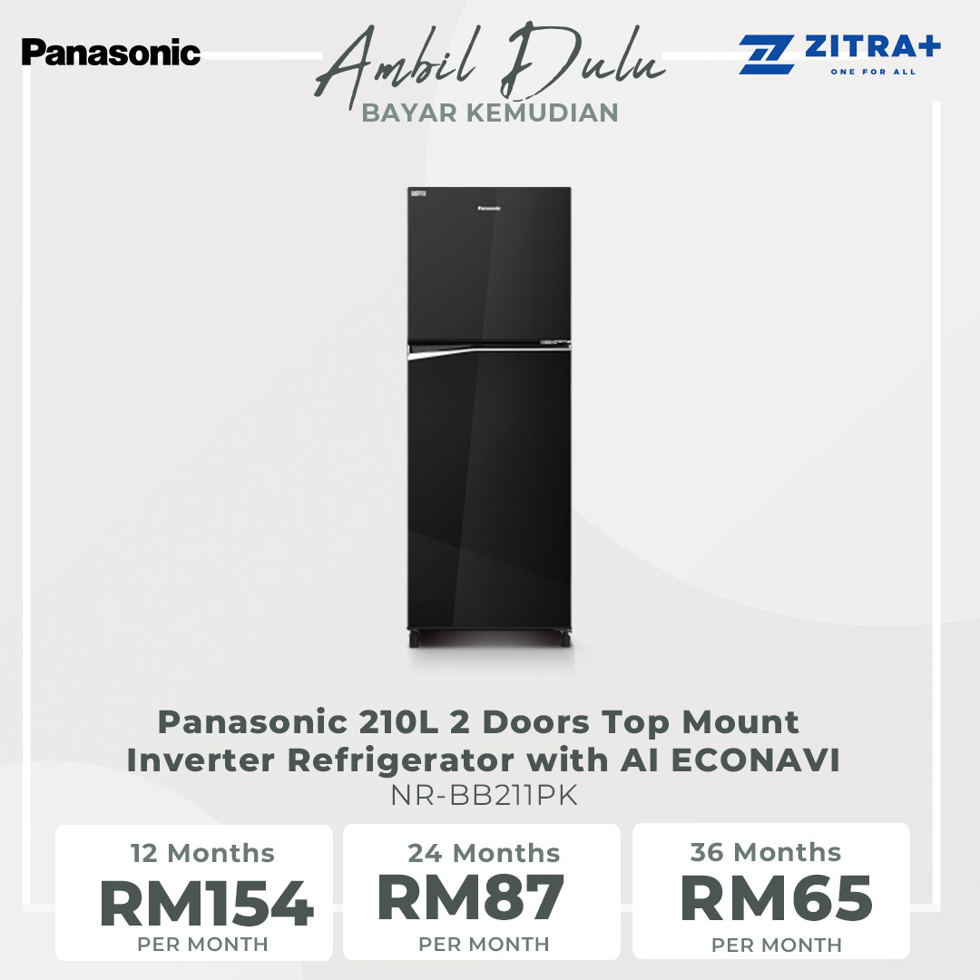 Panasonic 210L 2 Doors Top Mount Inverter Refrigerator with AI ECONAVI NR-BB211PK | Eat Healthier with Fresh,Clean Storage | Clean Air for Your Food | Stylish Linear Appearance | Refrigerator With 1 Year Warranty