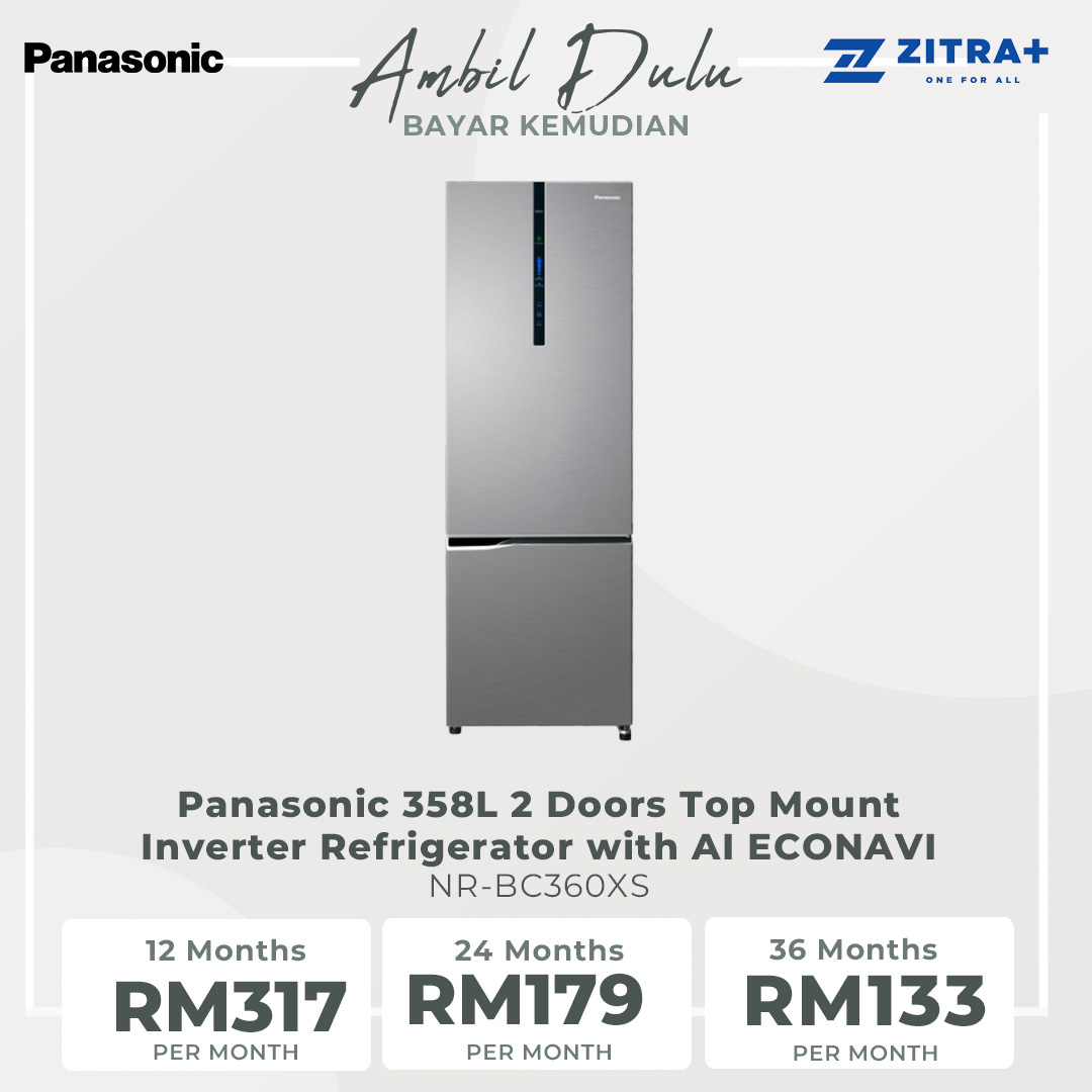 Panasonic 358L 2 Doors Top Mount Inverter Refrigerator with AI ECONAVI  NR-BC360XS | Prime Fresh+ Keeps Food Fresh with Faster Soft Freezing | Cook Healthy Meals Every Day with Prime Fresh+ | Anti-bacterial Effect | Refrigerator With 1 Year Warranty